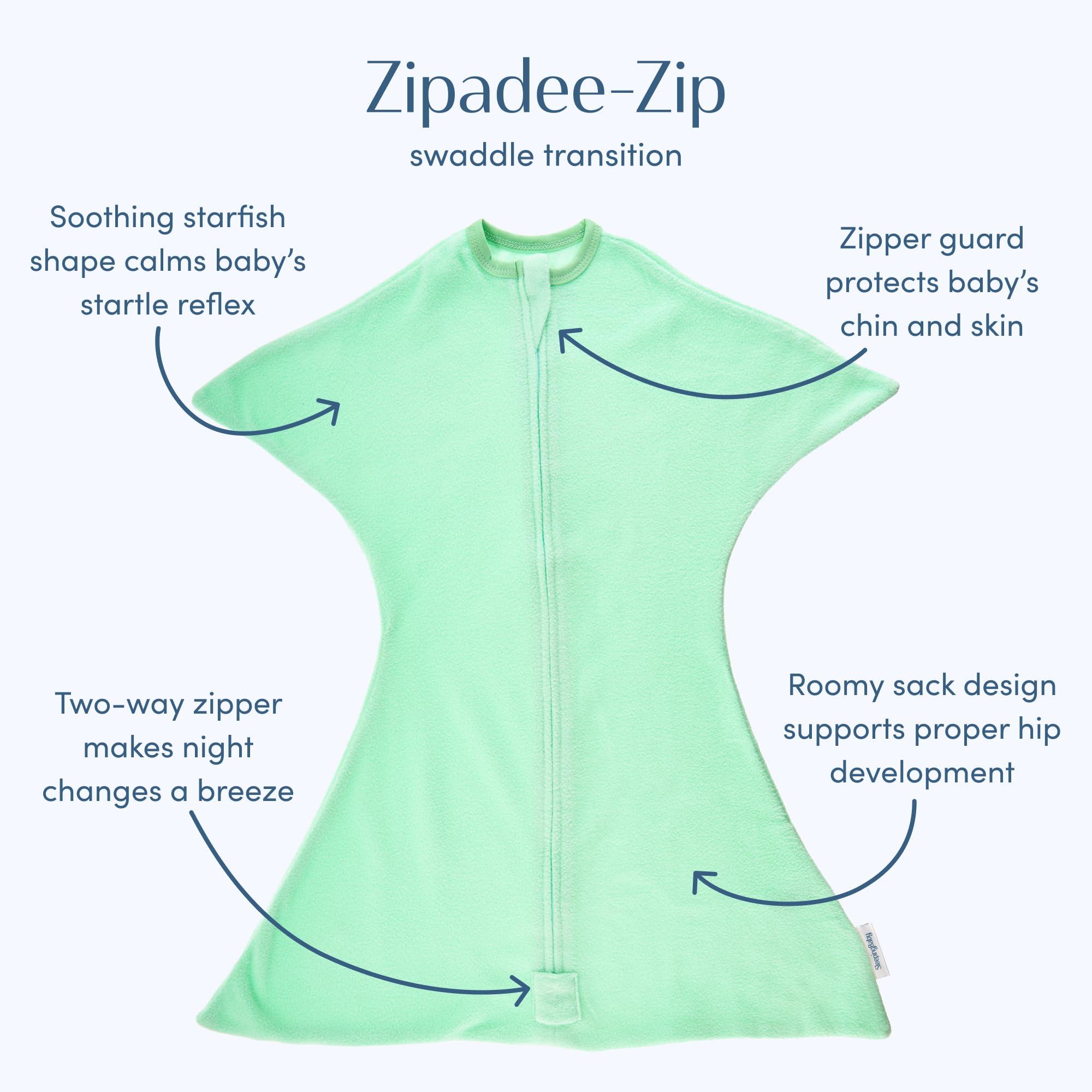 SleepingBaby SleepingBaby Zipadee-Zip Transition Swaddle - Fleece Baby Swaddling Blanket with Zipper - Mint, X-Small (3-6 Month)