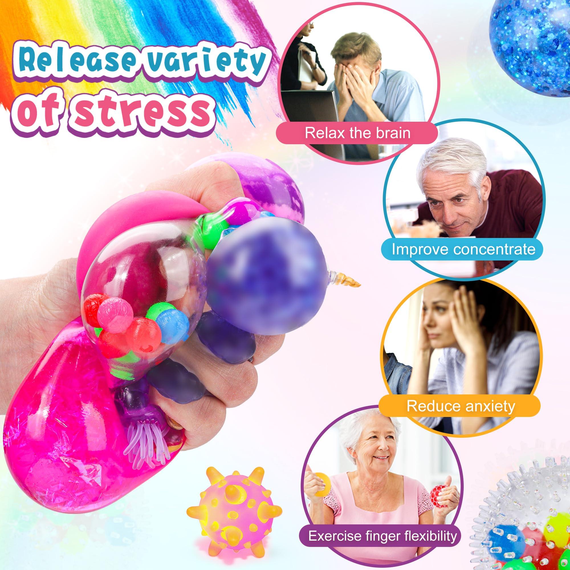 BESNEL 36 Pack Stress Balls, Squishy Balls, Squishy Fidget Stress Relief, Squeeze Ball for Adults Stress Relieve, Prize Box for Friends, Party Favors