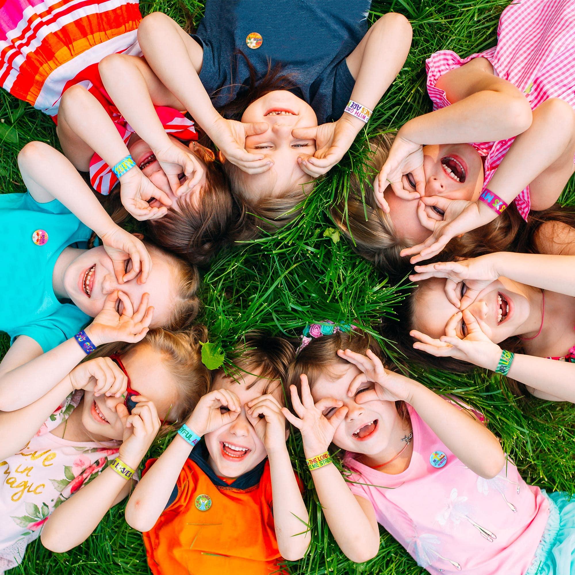 Frienda Frienda 60 Pcs Easter Religious Gifts Religious Slap Bracelets with Badges Christian Gifts for Kids Jesus Love You Wristbands Bracelets for Vbs Sunday School Supplies Birthday Party Favors(God)