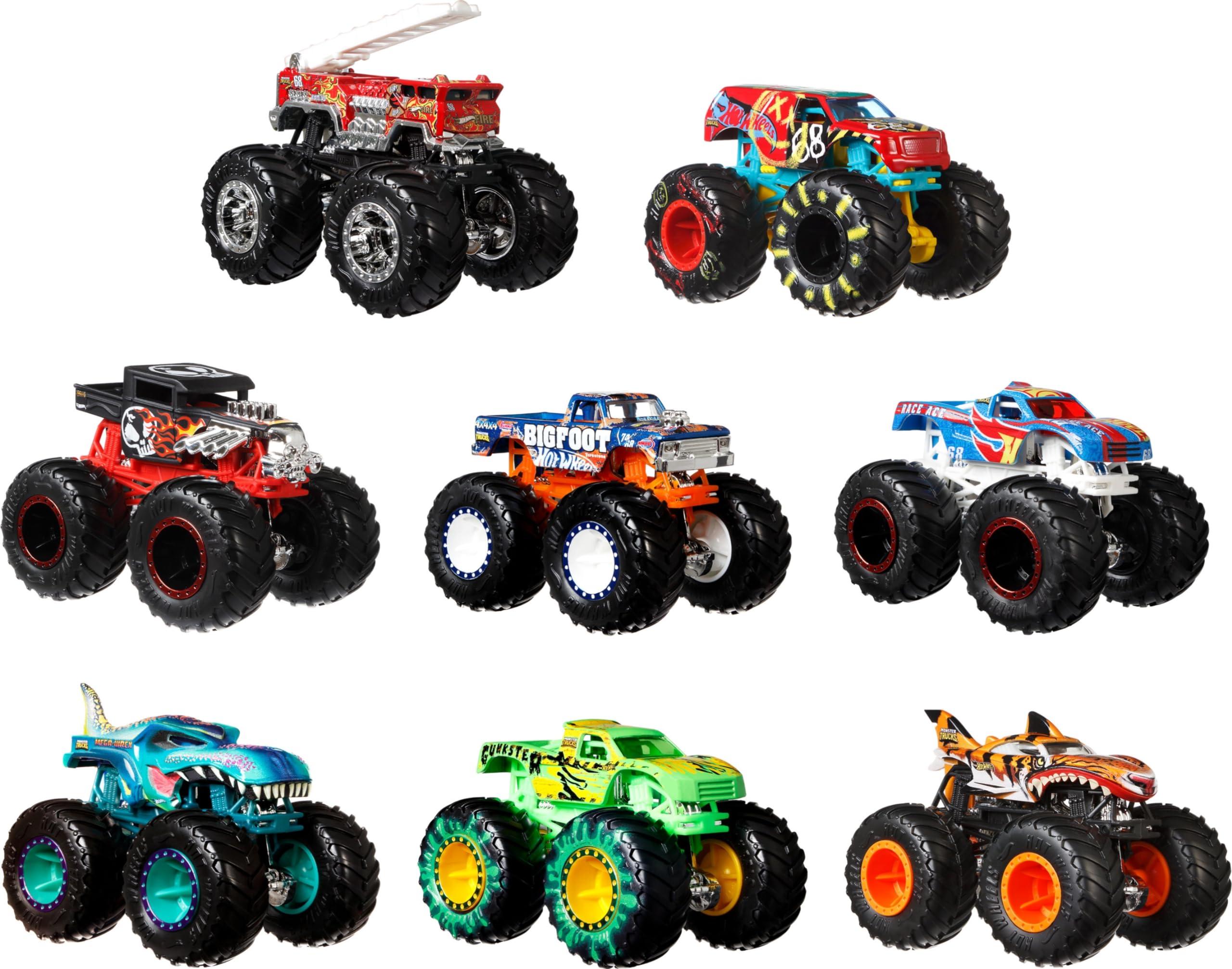 Hot Wheels Hot Wheels Monster Trucks Live 8-Pack, Set of 8, 1:64 Scale Race Ace, Bone Shaker, Tiger Shark, HW Demo Derby, Mega-Wrex, 5-Alarm, Gunkster & Bigfoot