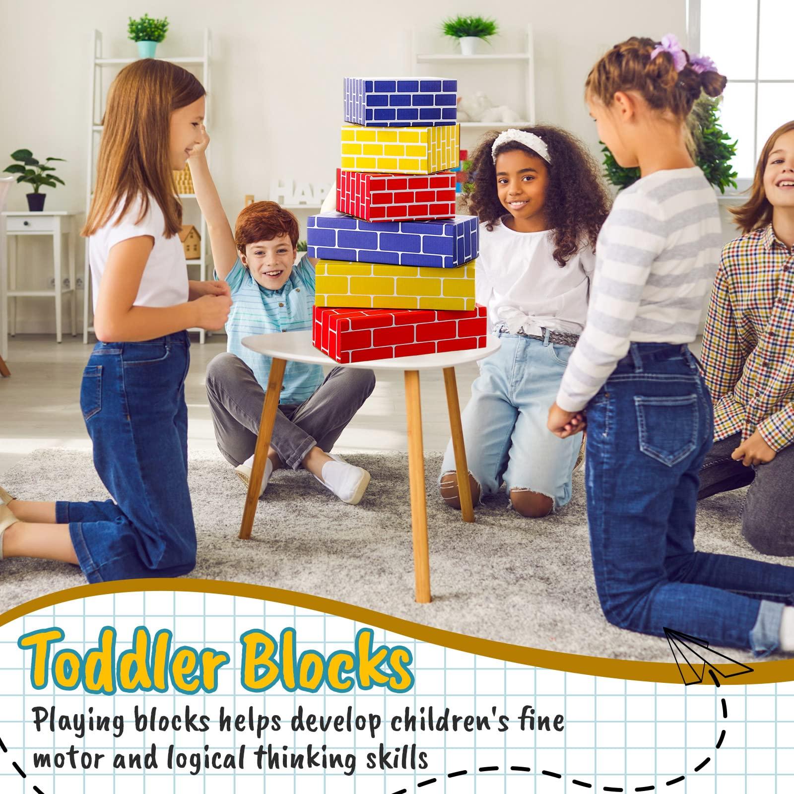 Nuanchu Nuanchu 60 Pcs Cardboard Building Blocks Large Cardboard Blocks for Kids Jumbo Square and Rectangle Thick Cardboard Pretend Brick for Building and Stacking Game(Classic Shapes)
