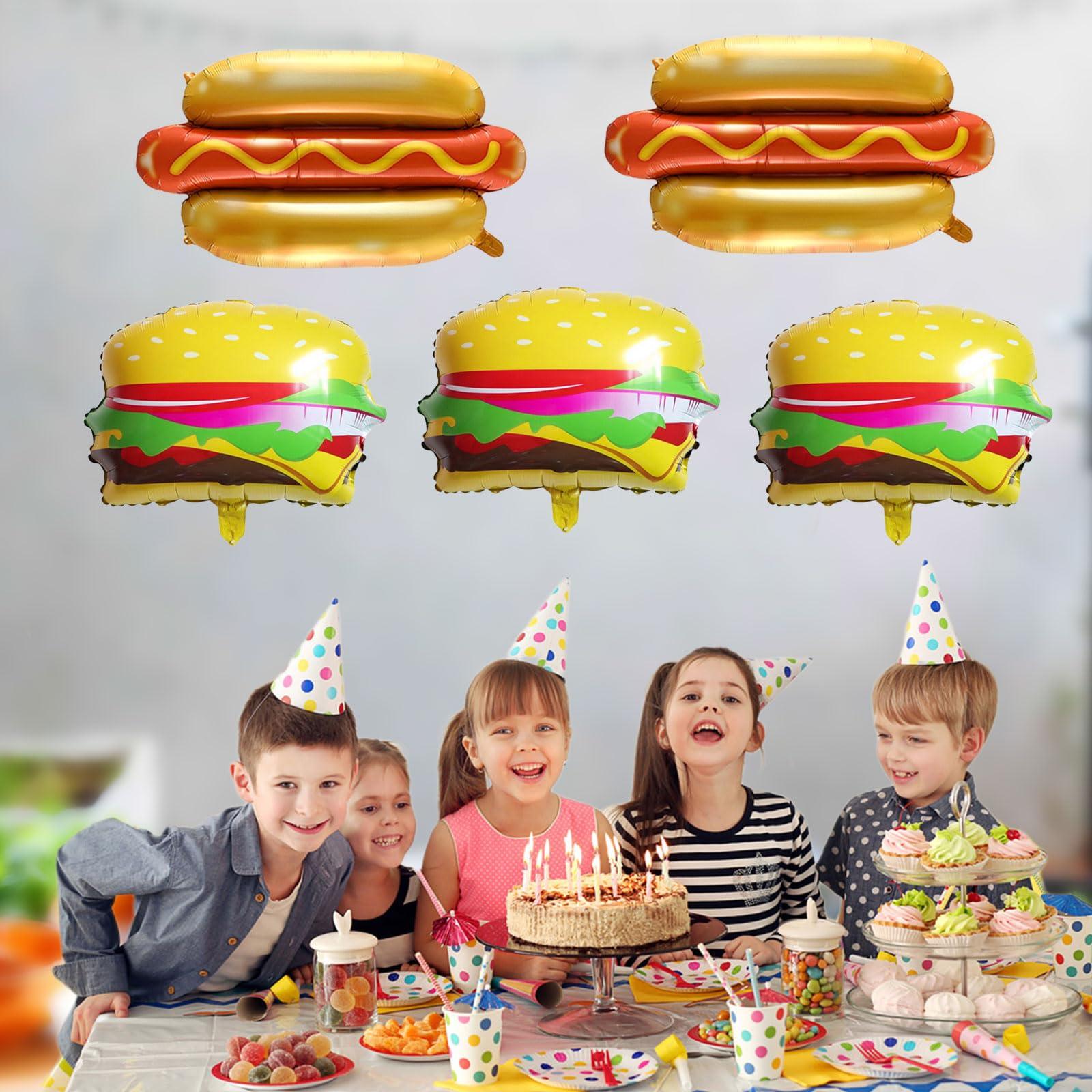 Eostankr Food Themed Balloons Hot Dog Balloon Hamburger Foil Balloon BBQ Party Balloons for Picnic Birthday Party Decorations Supplies 6 Pcs
