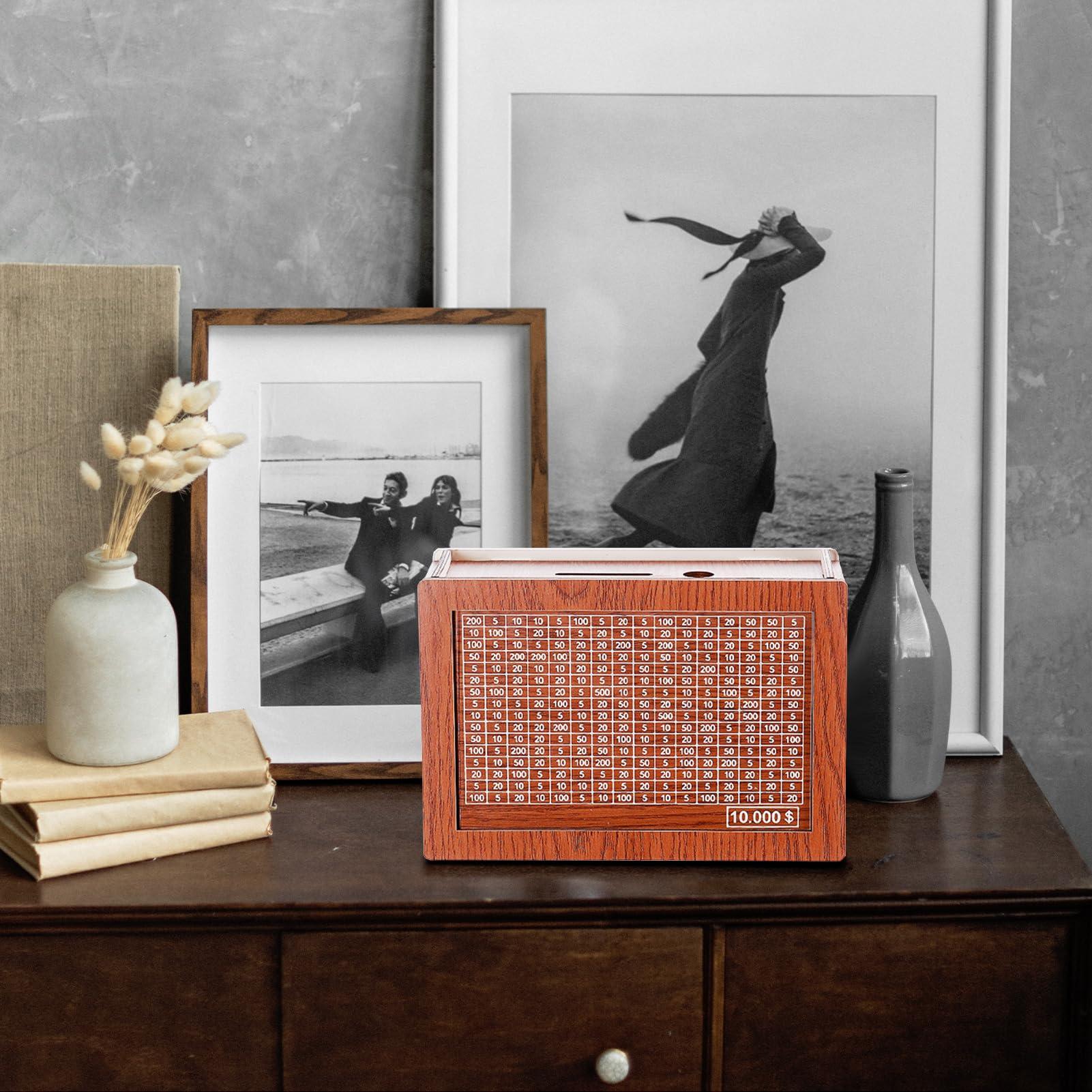 BLSYHDH BLSYHDH Wooden Savings Box, 2024 New Wooden Cash Saver Money Box Piggy Bank Pieces Counter Piggy Bank Money Box with Counter, Cash Vault Wood Money Box with Money Target and Numbers, Gift for Adults