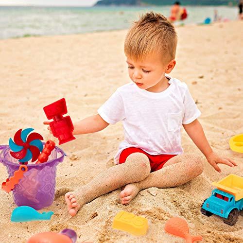 Branford LTD B. toys B. Ready Beach Bag Water Play- Beach Tote with Mesh Panel and 11 Funky Sand Toys 18 m+, Purple Bucket