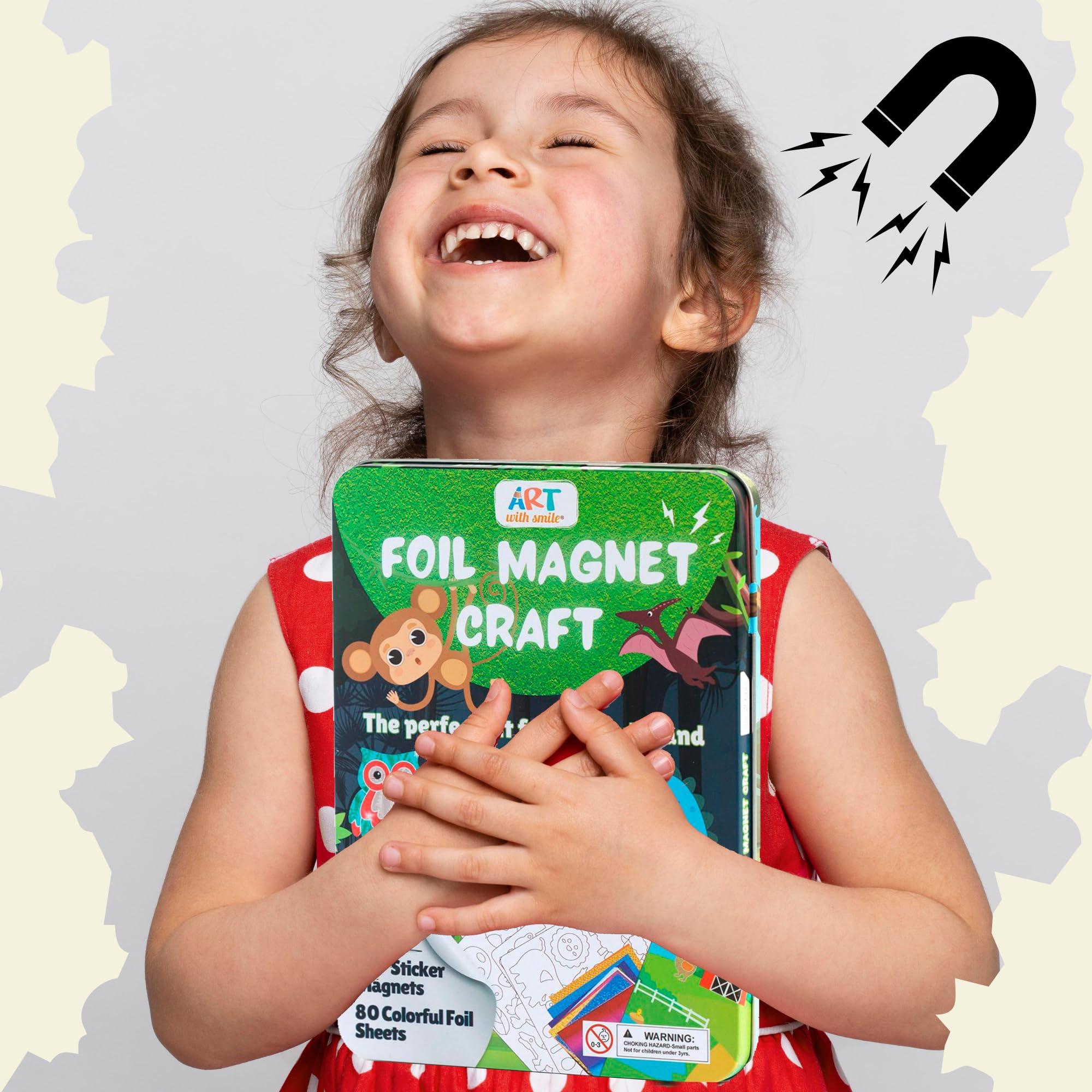 Art with smile Foil Fun Art Kit for Kids - Reusable Animal Foil Art for Girls & Boys, DIY Mess-Free Girls Craft Kit w/Magnets, Ideal Travel Toy & in Car Activities for Kids Ages 4 5 6 7 8 9 10 11 12