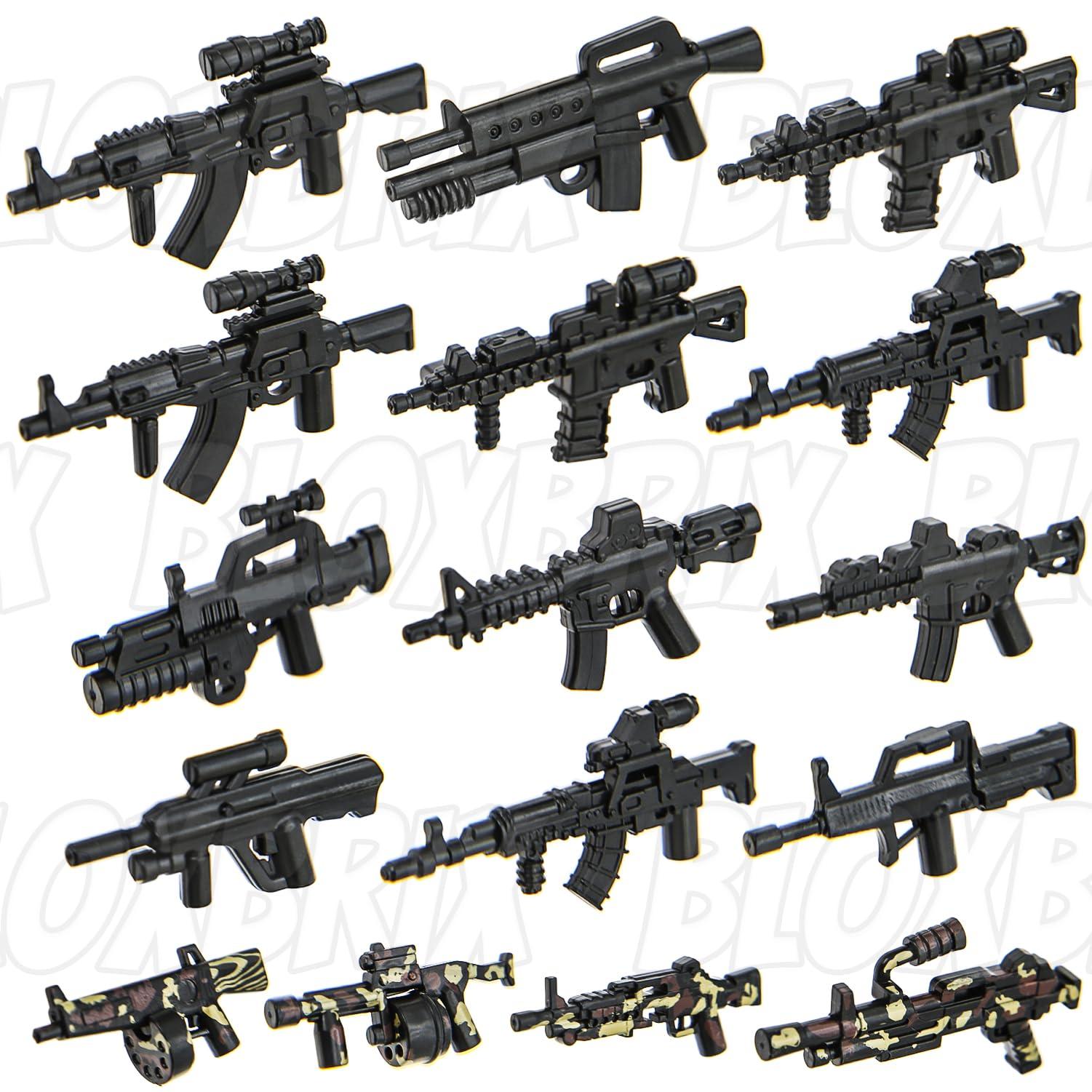 BloxBrix BloxBrix 180 pcs Weapons-Machine-Guns-Rifles Compatible with Major Brands,Minifigures-add-ons-Militarybase-Toy-Soldiers-Police, WW2-Modern-SWAT-Battle-Ammo-Belt-gas mask-Decations for Army-Men