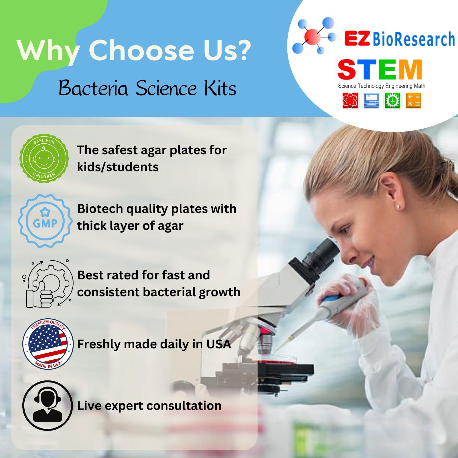 EZ BioResearch EZ BioResearch Bacteria Science Kit (IV): Top Science Fair Project Kit. Prepoured LB-Agar Plates And Cotton Swabs. Exclusive Free Science Fair Project E-Book Packed With Award Winning Experiments.