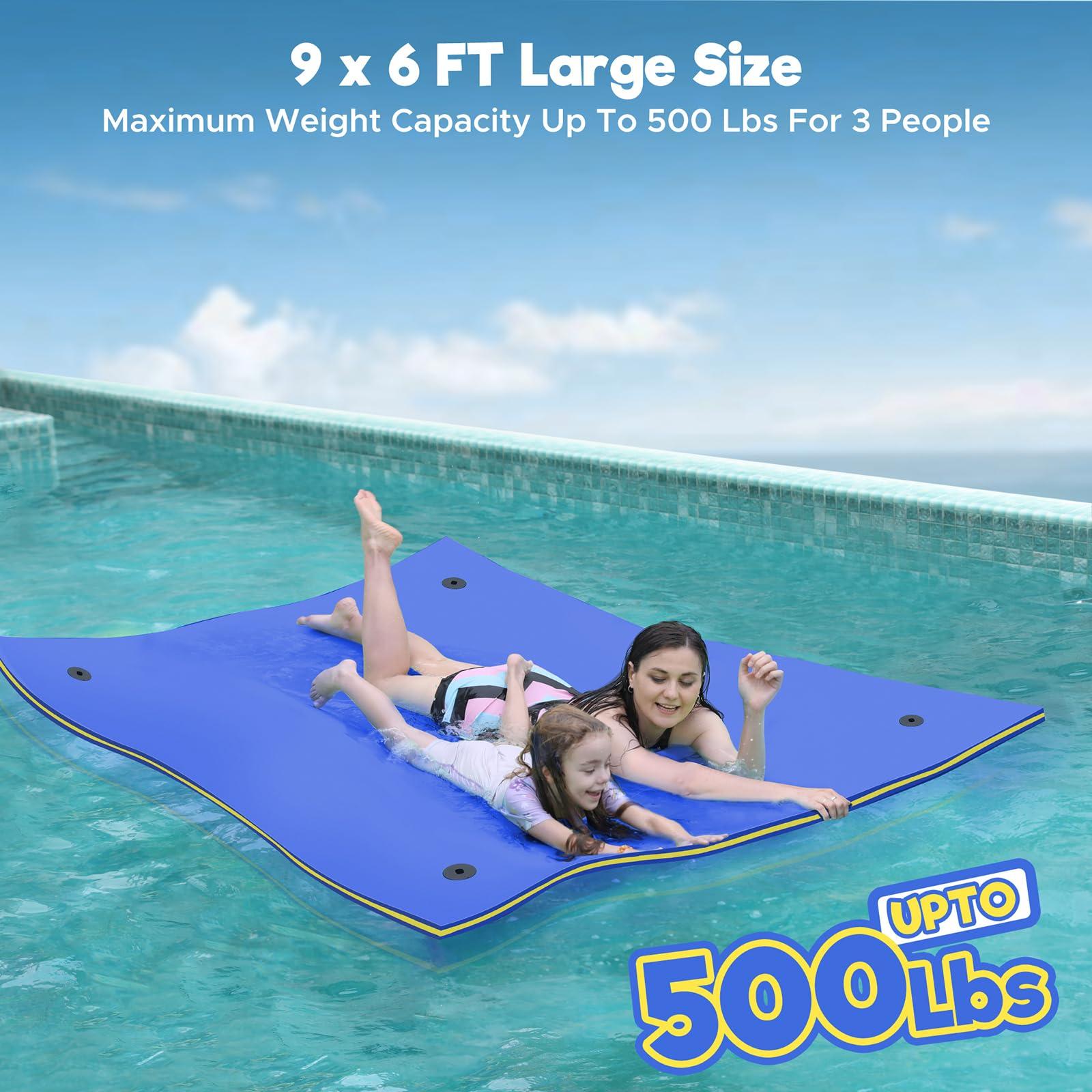WARMOUNTS WARMOUNTS Water Floating Mat Foam Pad, 9x6FT Bouncy Tear-Resistant XPE Foam, Recreation and Relaxing for Pool Lake River Ocean Outdoor Water Activities