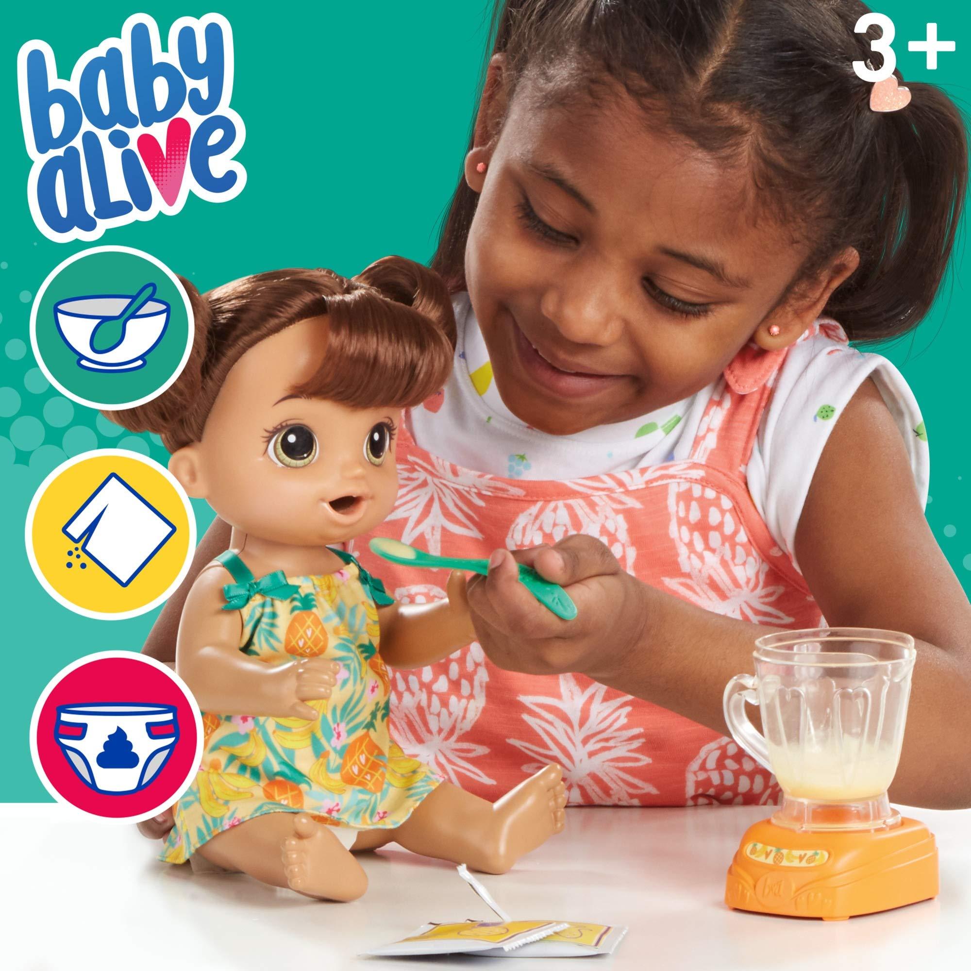 Baby Alive Baby Alive Magical Mixer Baby Doll Tropical Treat with Blender Accessories, Drinks, Wets, Eats, Brown Hair Toy for Kids Ages 3 and Up