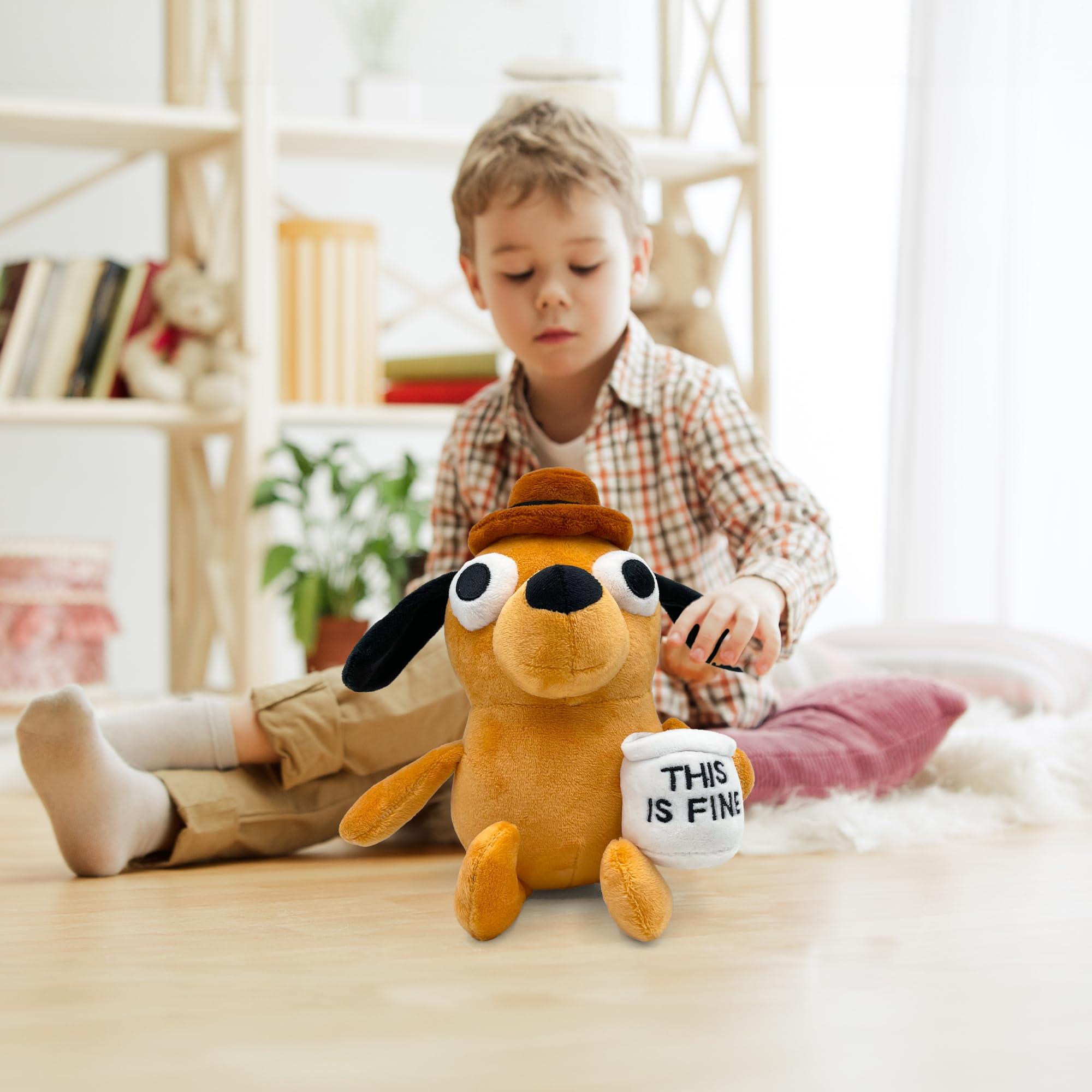 Adenzai Adenzai This is Fine Dog Plushie | Funny Coffee Dog Meme Plush | Hilarious Office Decor & Stuffed Animal Toy | Perfect for Xmas, Birthday, or Office Worker Gifts