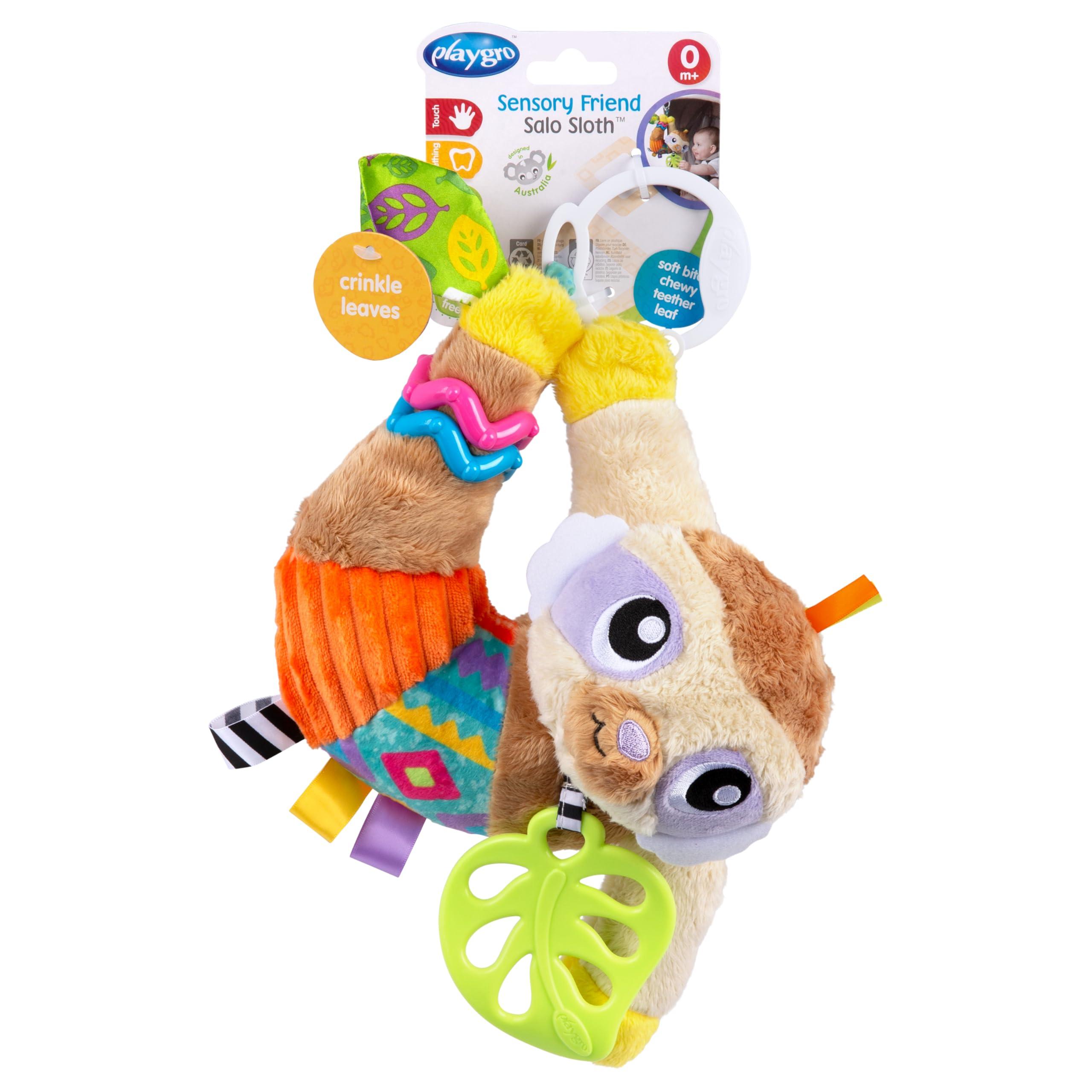 Playgro Playgro Sensory Friend Salo Sloth Baby Toy - Interactive Rattle Toy for Baby Developmental Exploration - Soft Texture Stroller Toys for Babies Grasping & Fine Motor Skill - Ideal for 0+ Months Babies
