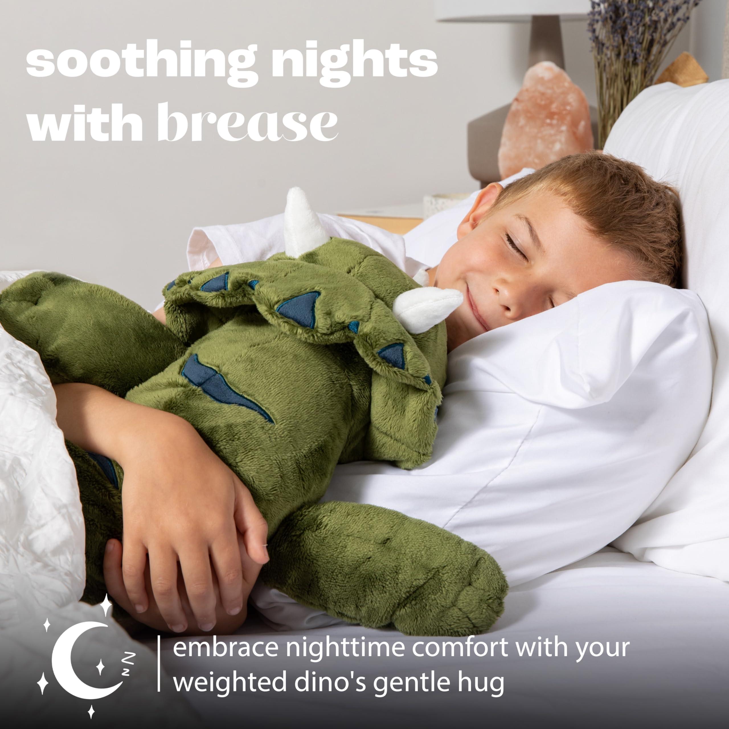 Brease Brease 5 lb Unscented Weighted Green Dinosaur Stuffed Animal - Large, Cute Plush Toy Dino for Gentle Embrace and Peaceful Times, Huggable Companion for Kids & Adults, Ideal Heavy Plushie for All Ages