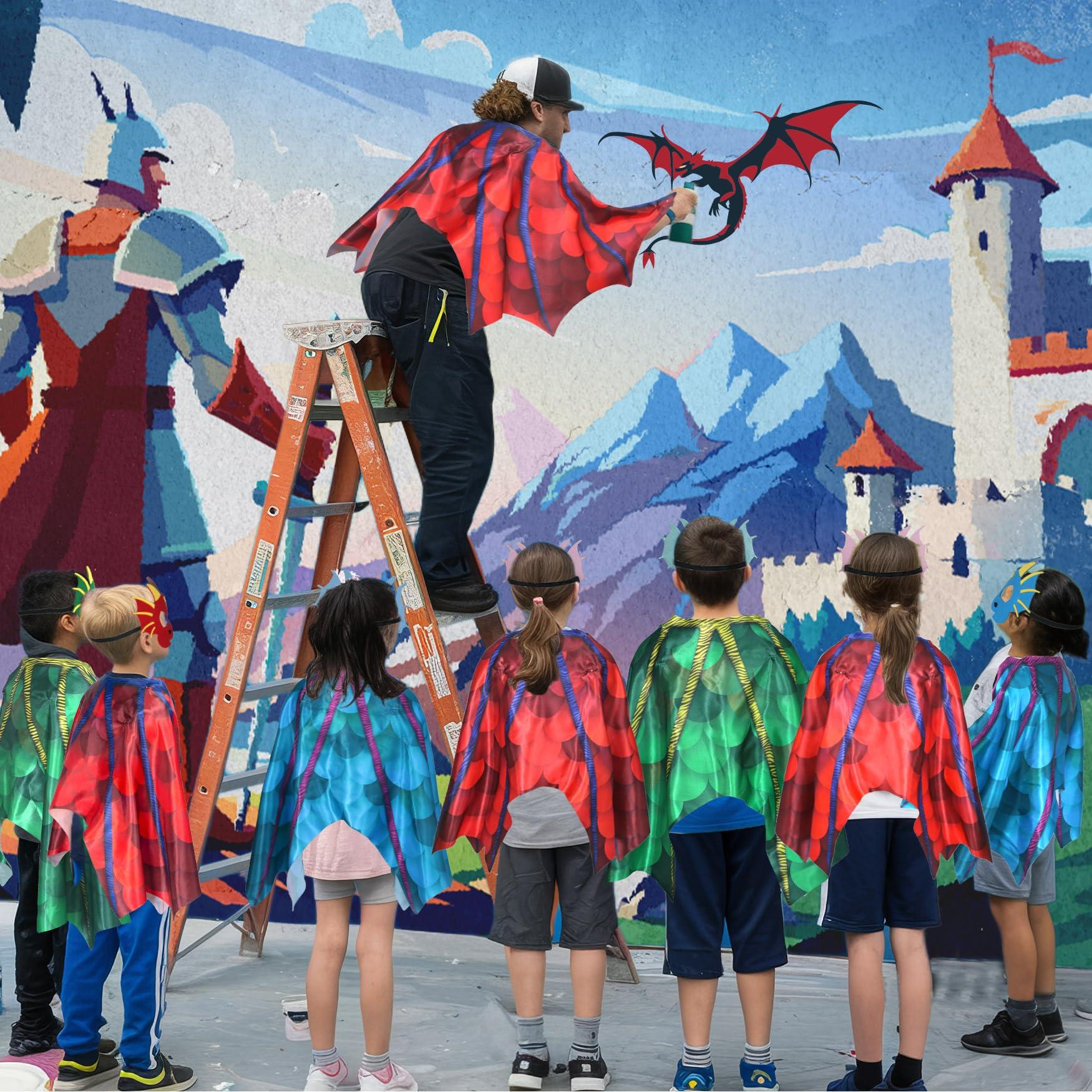 Creatoy Creatoy Dragon-Wings bulk Kids Dress-Up Costume for Boys Girls Dinosaur Cape with dragon masks Toddler Dragon Party decorations Birthday Gifts Halloween Supplies