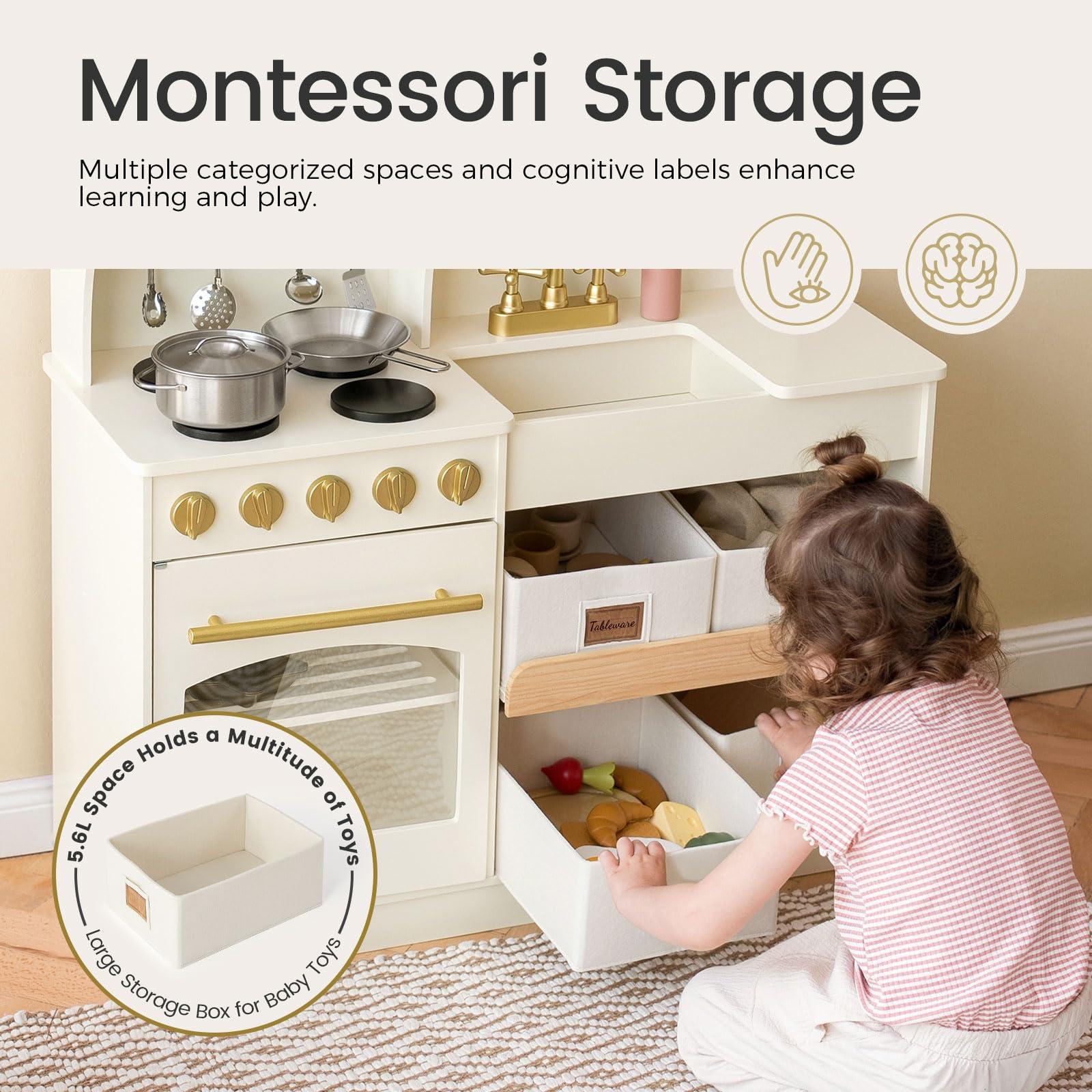 Tiny Land Tiny Land Play Kitchen for Kids, Wooden Play Kitchen with Toy Storage System, Toy Kitchen Set with Plenty of Play Features, Kids Play Kitchen Designed, Gift for Ages 3+