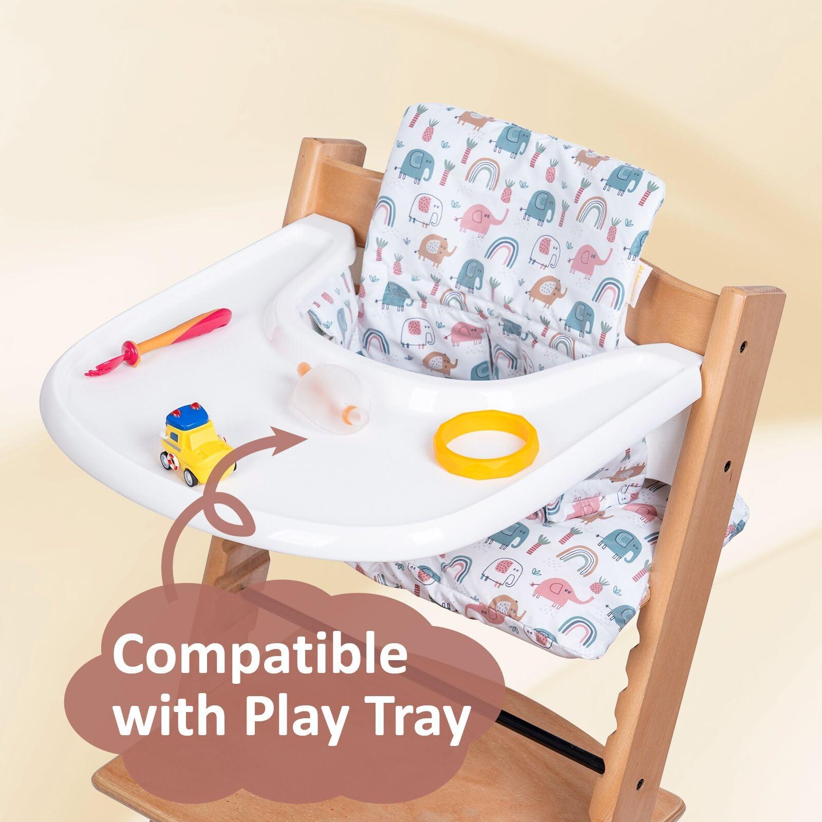 DADOUMAN DADOUMAN Waterproof & Extra Padded Soft Dining Chair Seat Cushion, Wipe Clean Cushion for Stokke Tripp Trapp High Chair, 18" L x 11" W, Compatible & Convertible Design (Colorful Elephants)