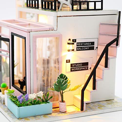 SPILAY Spilay DIY Miniature Dollhouse Kit with Wooden Furniture,DIY Dollhouse Kit with Dust Proof and Music Movement,1:24 Scale Creative Room for Romantic Valentine's Gift(Time Studio)