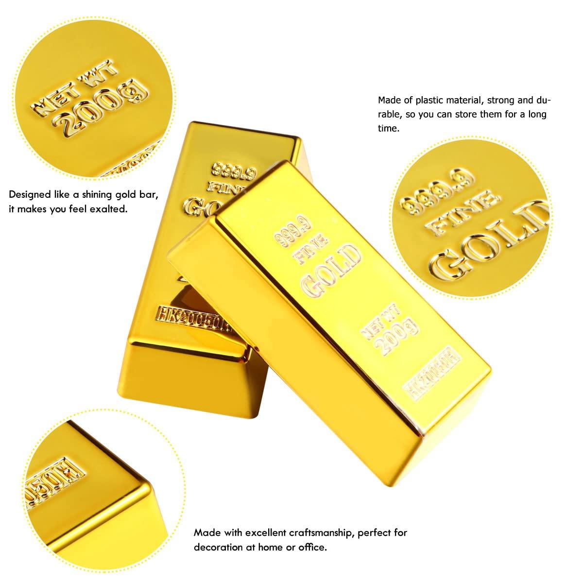 LUOZZY 2 Pcs Fake Gold Bar Replica Gold Bar Fake Golden Brick Bullion Plastic Golden Bar Props Novelty Gifts(16.5x7.6x4.8cm)