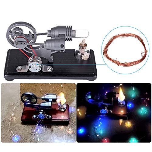 HMANE HMANE ?-Shape Stirling Engine Kit for Adults, DIY Unassembled Retro Generator Model Science Educational Toys with LED Lights, Grey