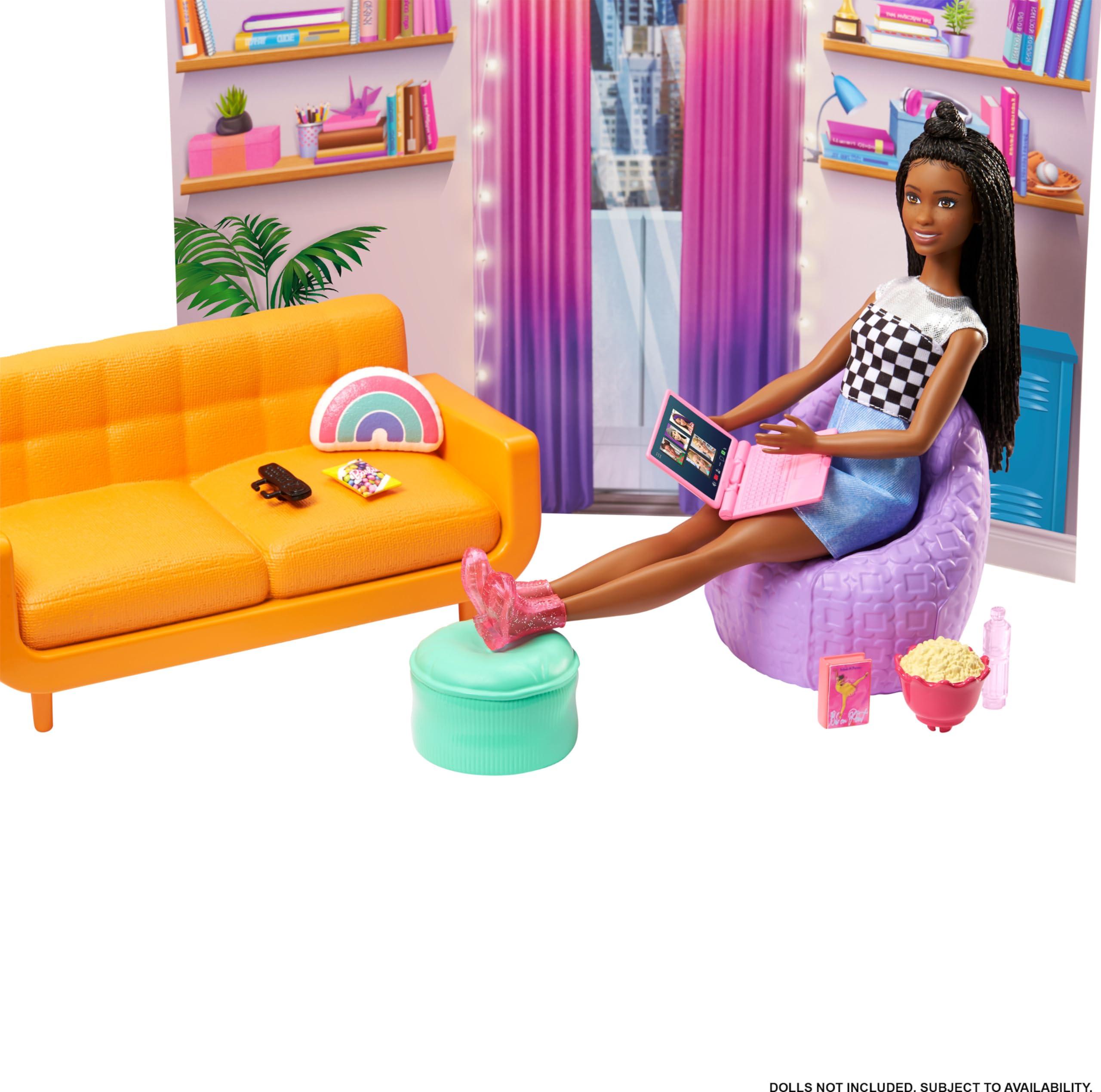 Barbie Barbie Toy Playset, Big City, Big Dreams Dorm Room Furniture & Accessories, Includes 2 Beds, Couch, Bean Bag Chair & More
