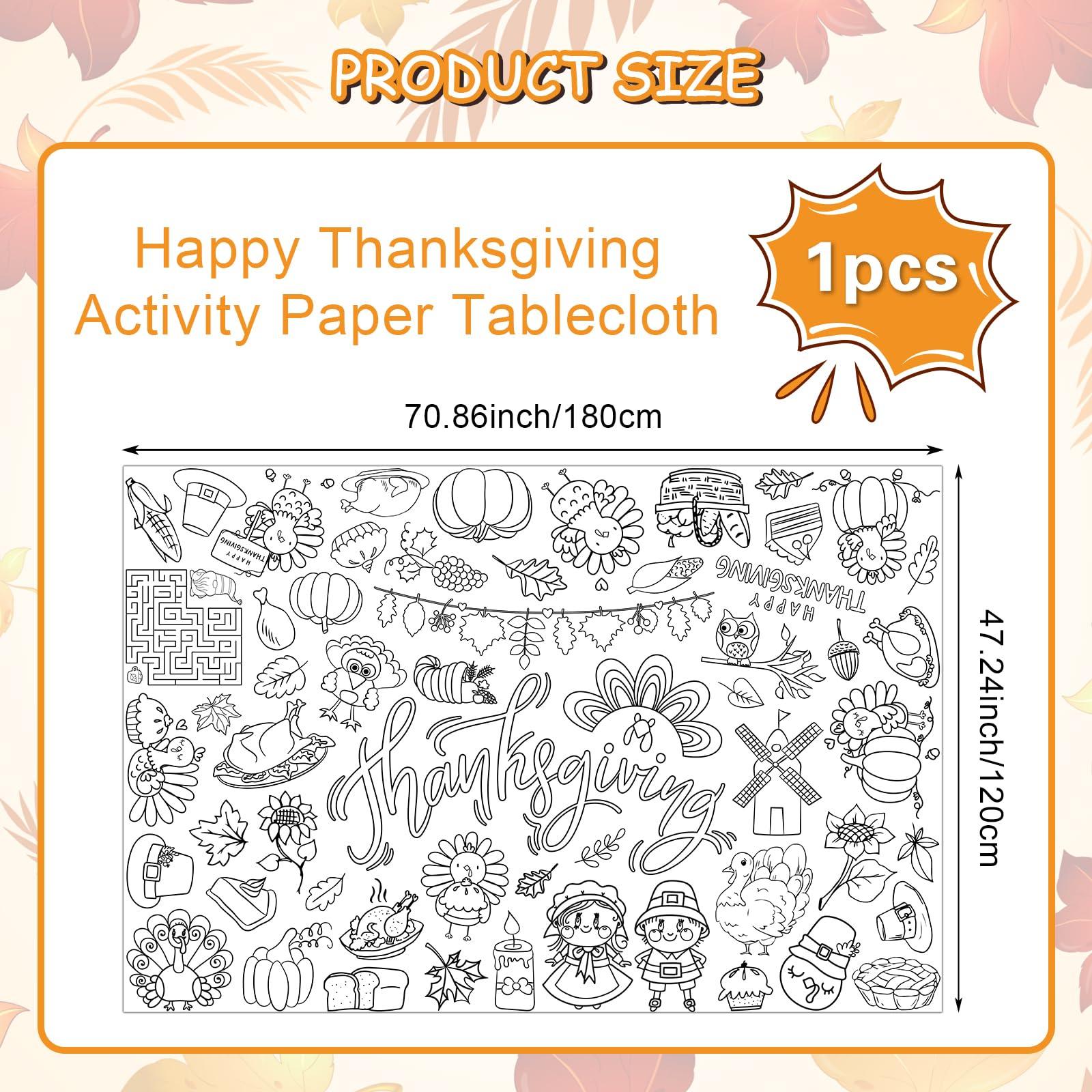 FATHER.SON FATHER.SON Thanksgiving Coloring Tablecloth for Kids, 47 x 70 inch Fall Paper Table Cover Decorations for Turkey-Themed Thanksgiving Day Party, Fall School Party Decor