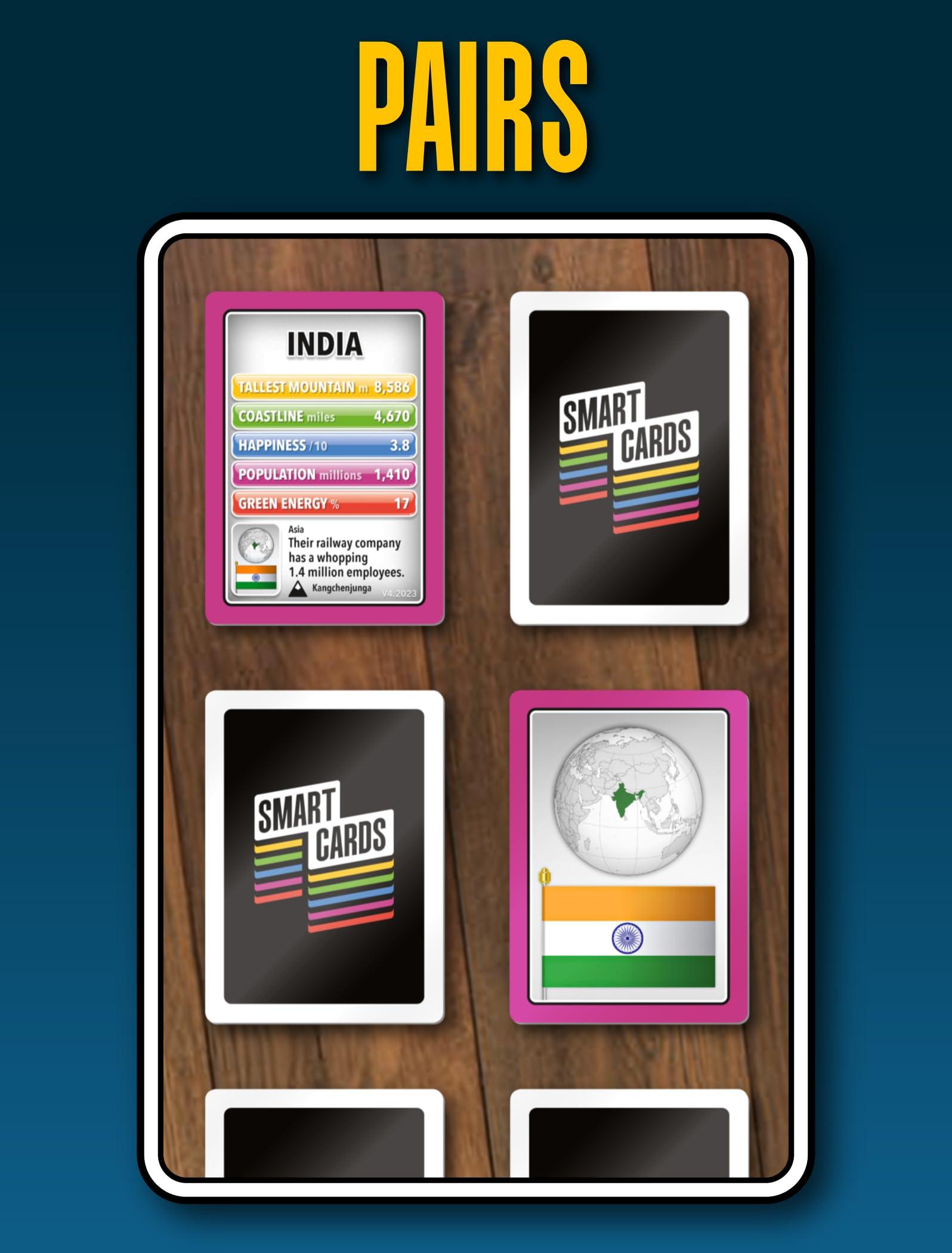 100 PICS Smart Cards Countries, 7-Games-in-1 (Trumps, Pairs, Guess Who, Happy Families, Rummy, and More)