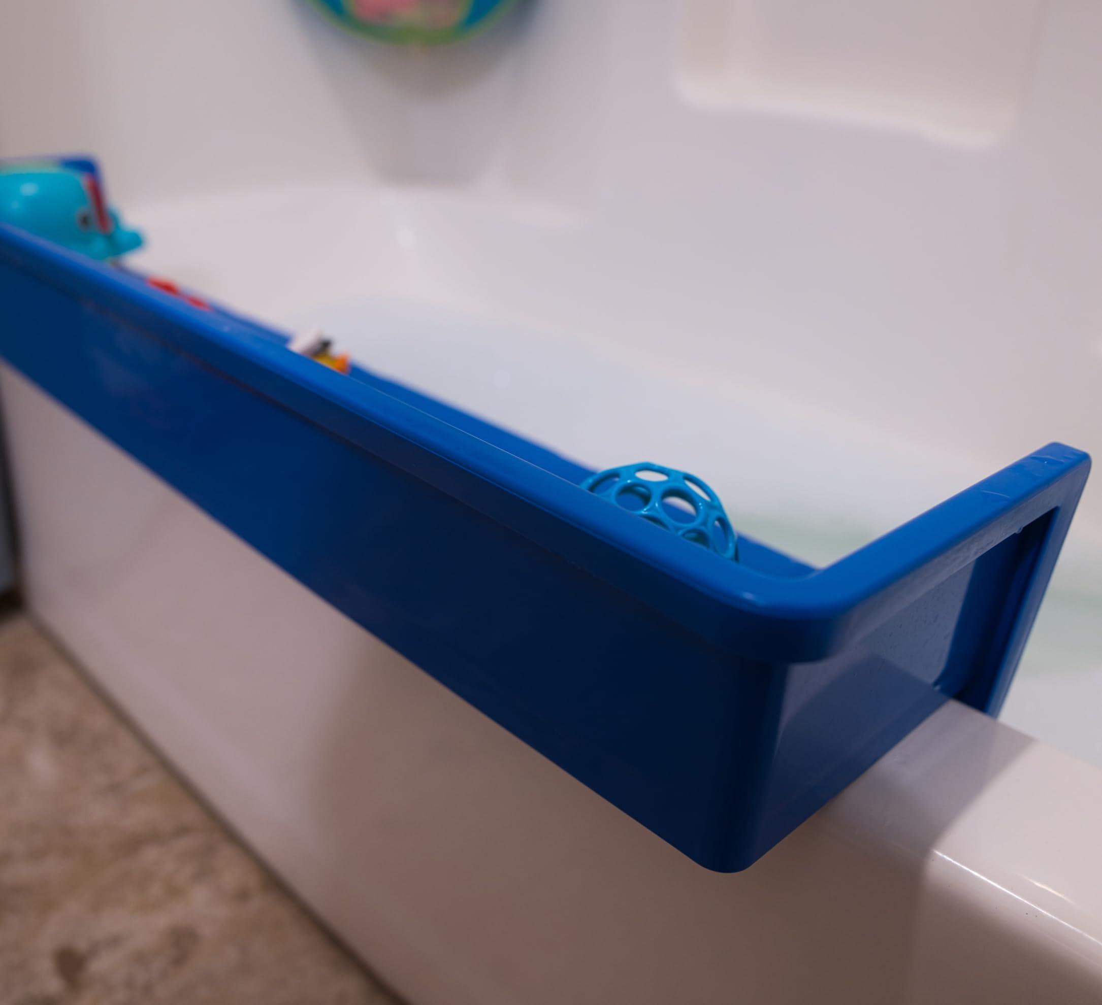 Tub Topper Tub Topper Bathtub Splash Guard Play Shelf Area -Toy Tray Caddy Holder Storage - Suction Cups Attach to Bath Tub - No Mess Water Spill in Bathroom - Fun for Toddlers Kids Baby (Blue)