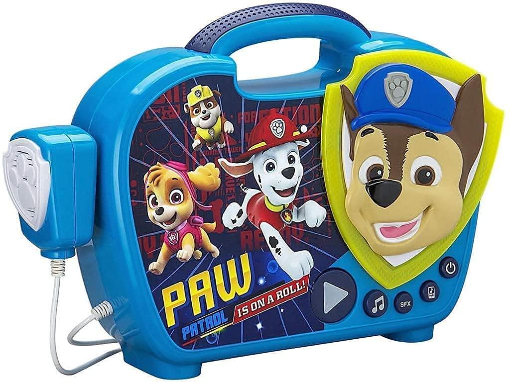 eKids EKids PW-115 Paw Patrol Sing Along Boombox with Microphone, Built in Music, Flashing Lights, Real Working Mic for Kids Karaoke Machine, Connects Mp3 Player Aux in Audio Device, Blue
