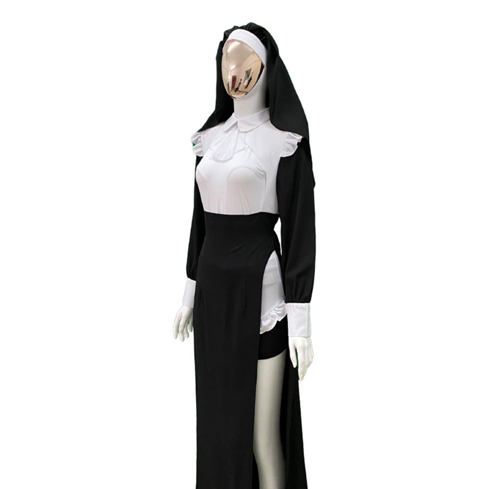 Cos-Animefly Cos-Animefly 2 Pieces Nun Costume Nun Cosplay Black Priest Mary Priest Mother Superior Costume Nun Habit