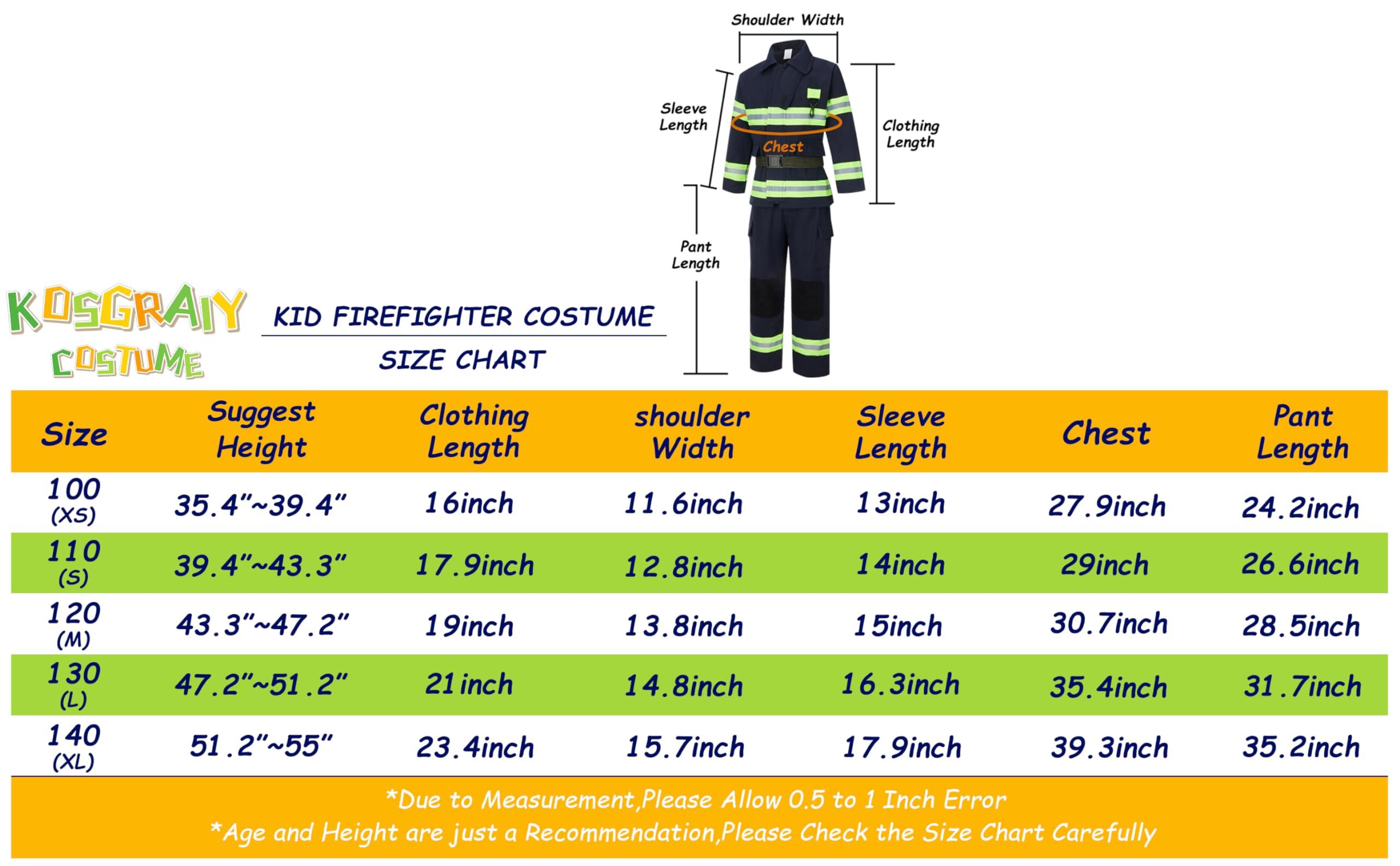 Kosgraiy Kosgraiy Firefighter Costume for Kids,Black Fireman Costume for Boy and Girl,Kds Fire Chief Costume Outfit,Halloween,9pcs,Size S for Children 3-4Years