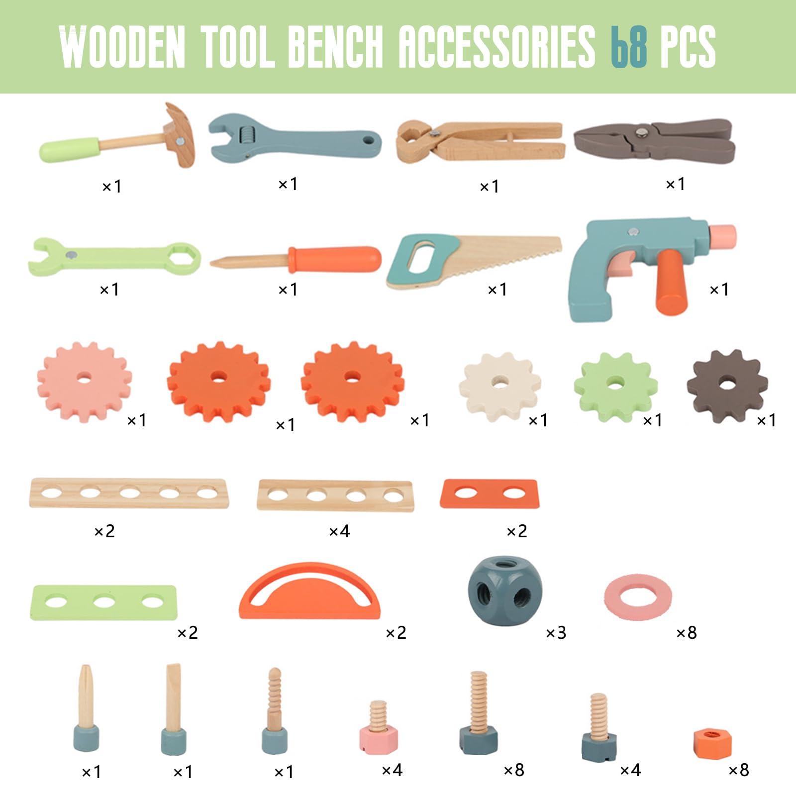 KIDS TOYLAND Wooden Power Tool Workbench for Kids, Building Tools Sets Pretend Play Toys - Construction Workbench with Wrench, Screwdriver, Miter Saw and Hammer - Educational Gift for Toddlers Age 3 and Up