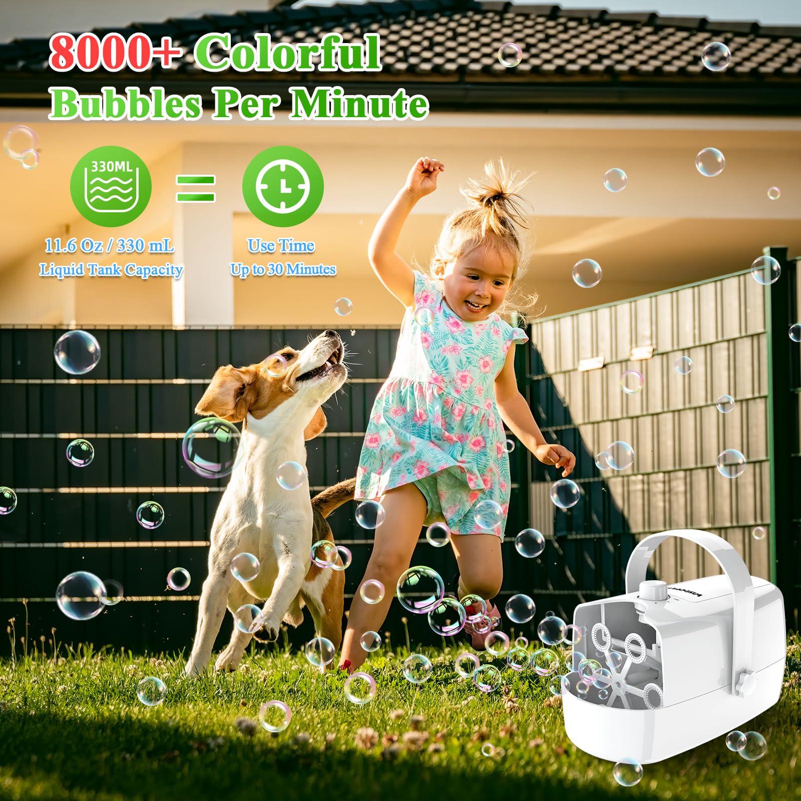 Wisdomlit Bubble Machine, Automatic Bubble Blower, 8000+ Big Bubbles Per Minute, Bubble Maker for Kids Toddlers, Operated by Plug-in or Batteries, Bubble Toys for Indoor Outdoor Birthday Party