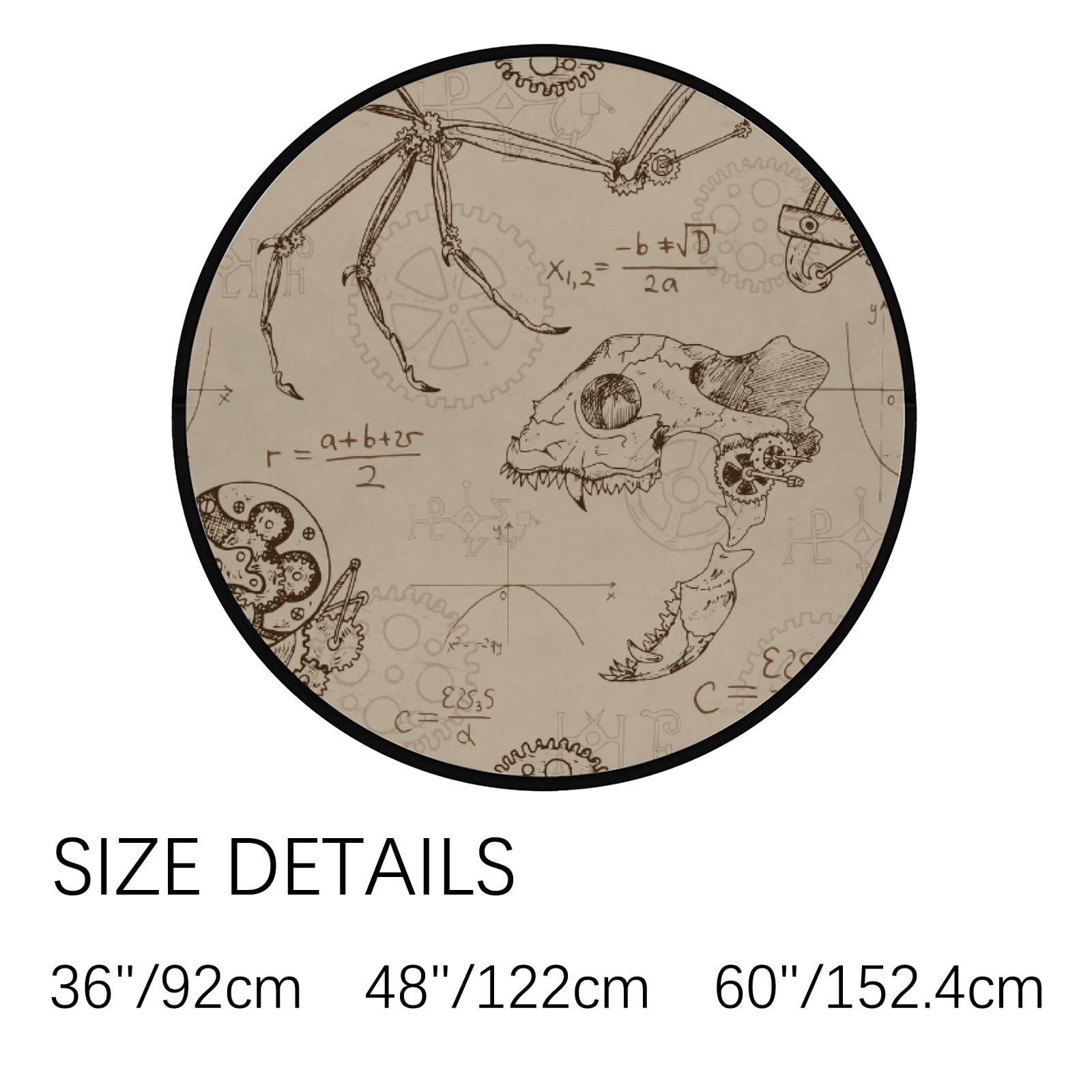 Hapuxt Round Rug Nursery Area Rugs Dragon Wing Retro Mechanism Play Room Mat Non-Slip Floor Mats Soft Absorbent Carpet for Living Room Bedroom Kitchen Polyester 4Ft