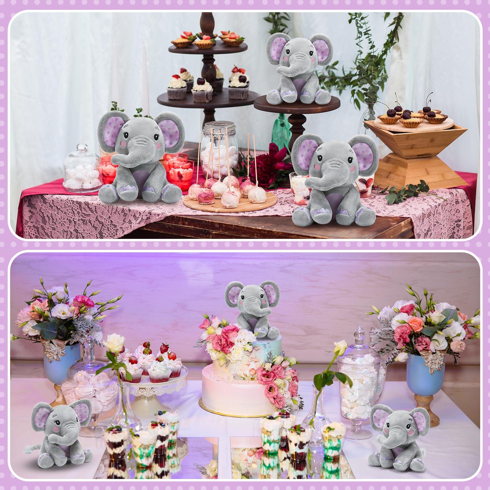 Libima Libima 4 Pcs Small Elephant Stuffed Animals Bulk 6 Inch Cute Elephant Plush Sets Soft Cuddly Stuffed Elephants for Boys Girls Baby Birthday Baby Shower Gender Reveal Party Supplies Decor (Purple)
