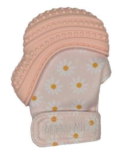 Malarkey Kids Malarkey Kids Baby Teething Mitten, Munch Mitt Baby Chew Toy - Protects Hands from Chewing & Saliva, Heals Aching Gums, Promotes Sound & Visual Stimulation for Babies Up to 1-Year-Old (Pink Daisies)
