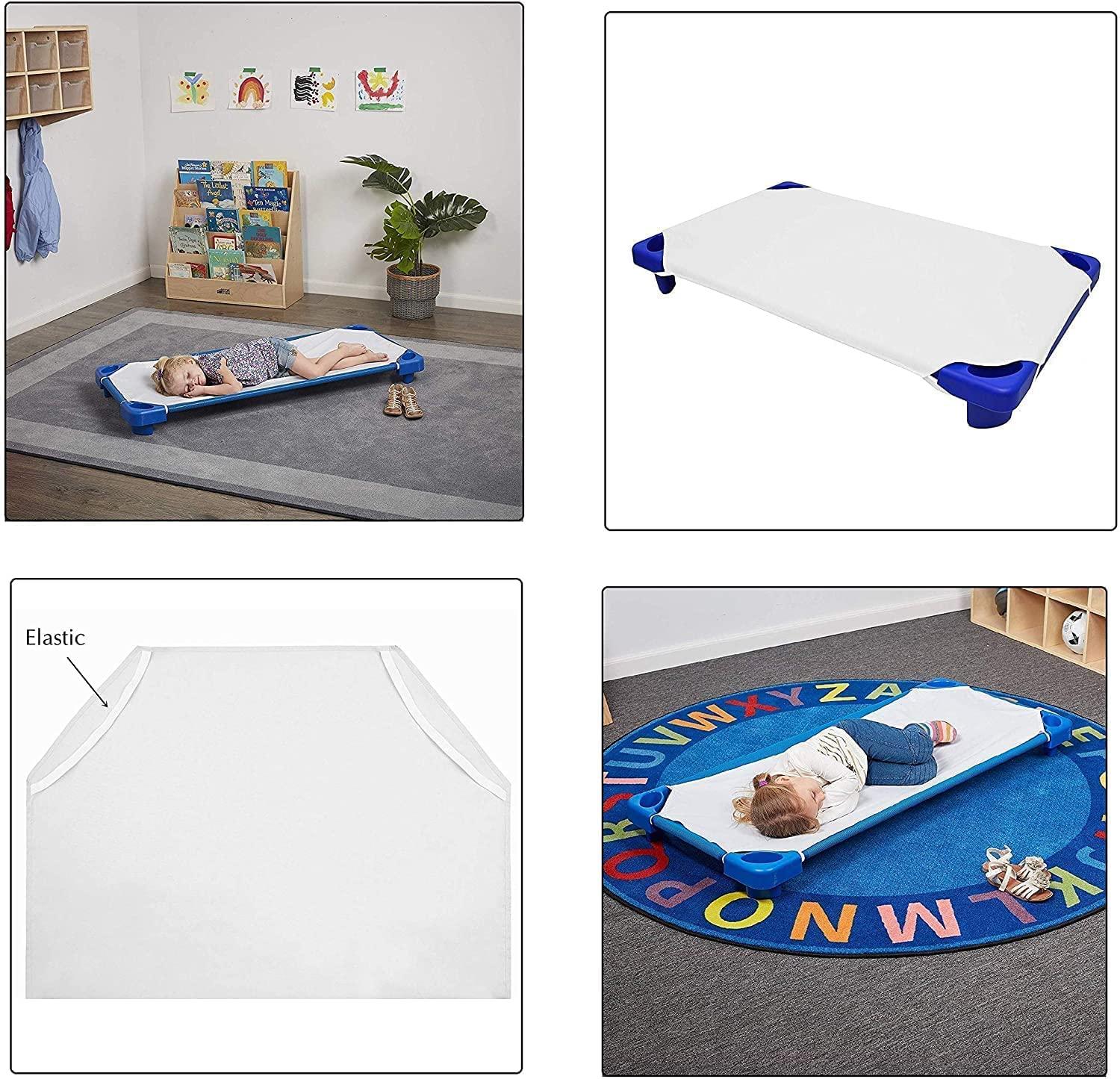 Crown Bedding Daycare Cot Sheets for Toddler and Preschool - Daycare/Pre-School Cot Sheet - Corner Elastic Loops - Cot Bed Fitted Sheet - Polycotton Surface Pack of 6 - (22" W X 54" L) - White