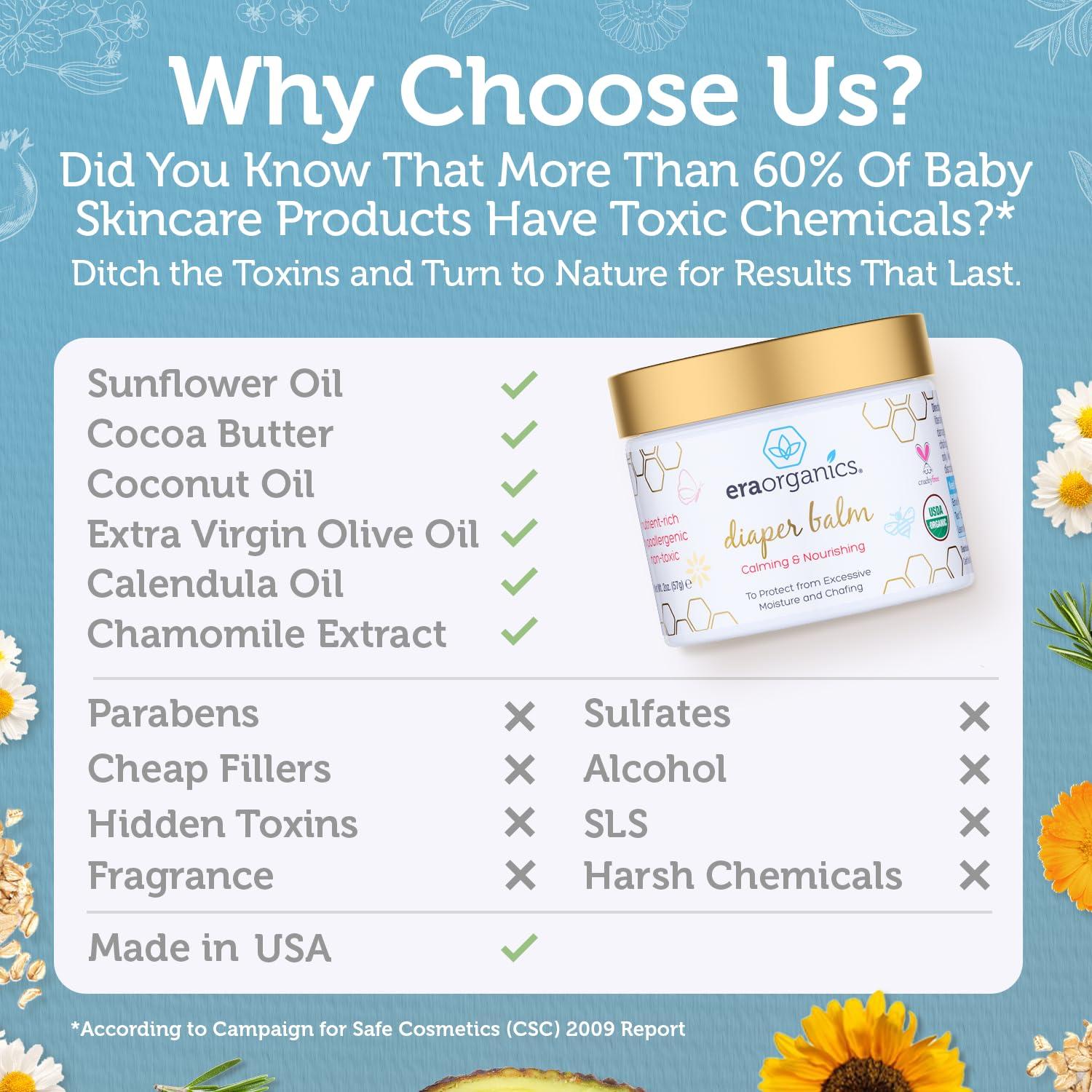 Era Organics Era Organics Baby Diaper Balm - USDA Organic Ointment Cream Extra Soothing and Nourishing for Dry, Sensitive Skin - All Natural to Help Excess Moisture, Rash or Chafing