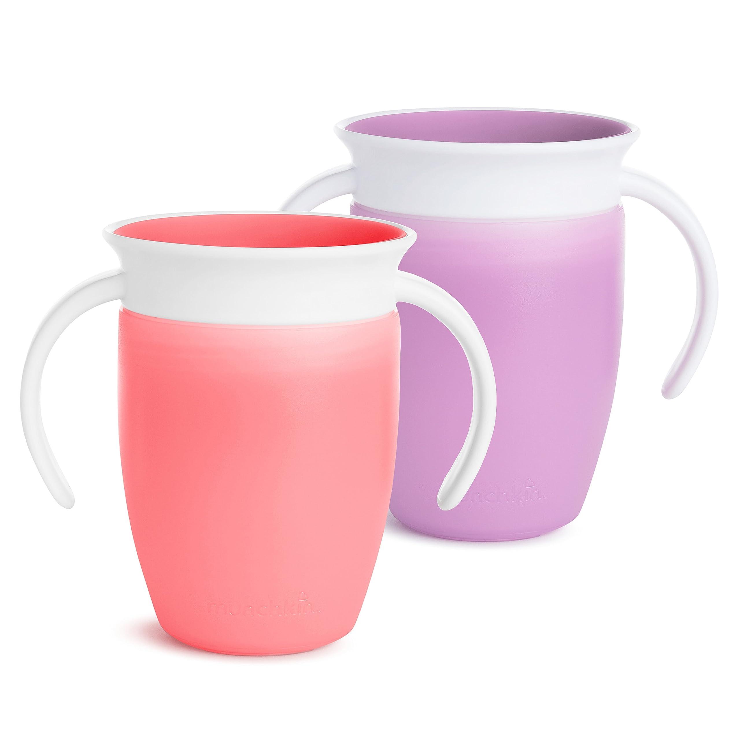 Munchkin Munchkin Miracle 360 Toddler Sippy Cup, Spill Proof, 10 Ounce, 2 Pack, Green/Blue & Miracle 360 Trainer Sippy Cup with Handles, Spill Proof, 7 Ounce, 2 Pack, Pink/Purple