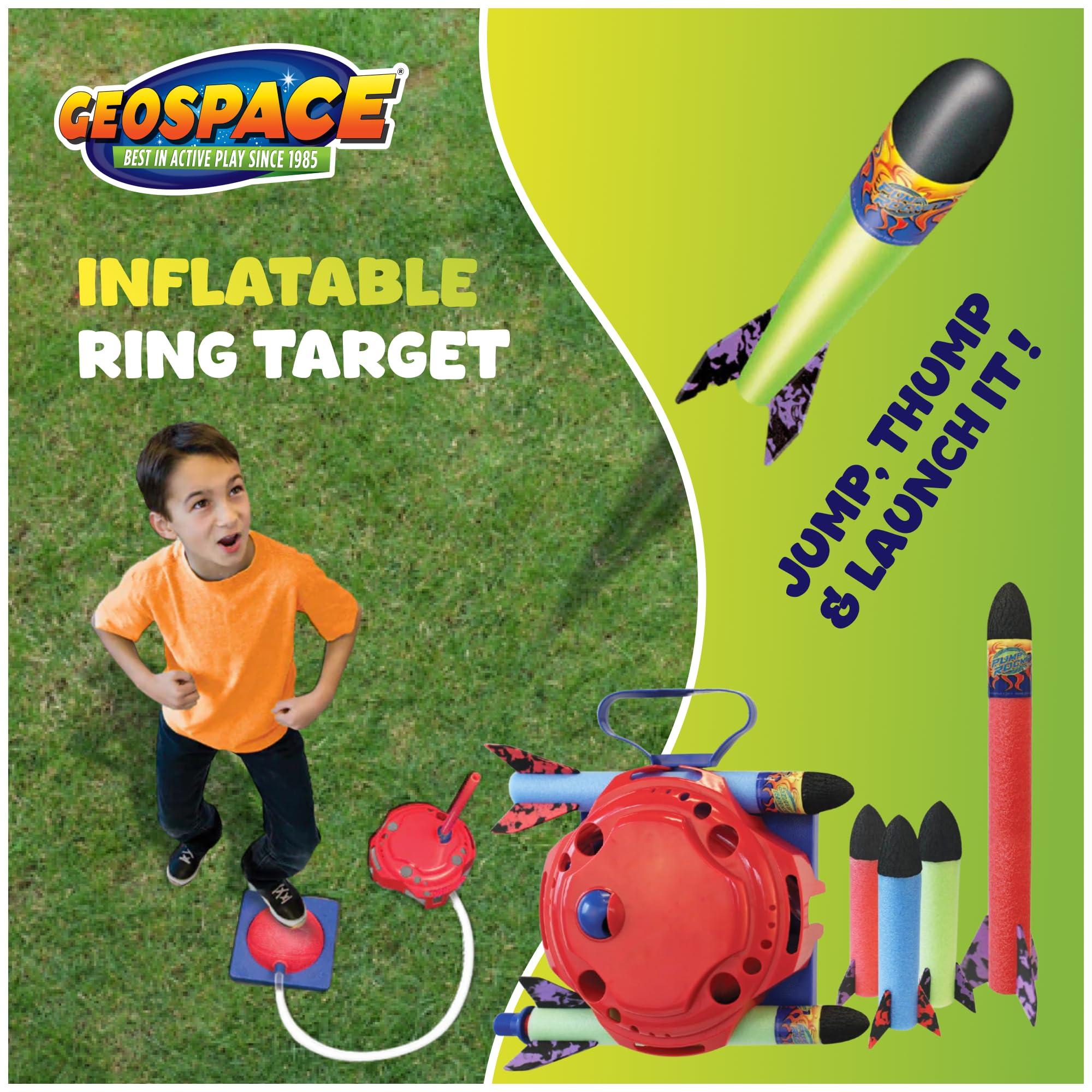 Geospace Geospace Jump Rocket Deluxe Size Set Single Pump 6 Flying Foam Rockets Outdoor Toys for Kids, Boys & Girls Stomper Rocket Set Leg Powered Stomper Rockets Toy - Cool Toys for Fun