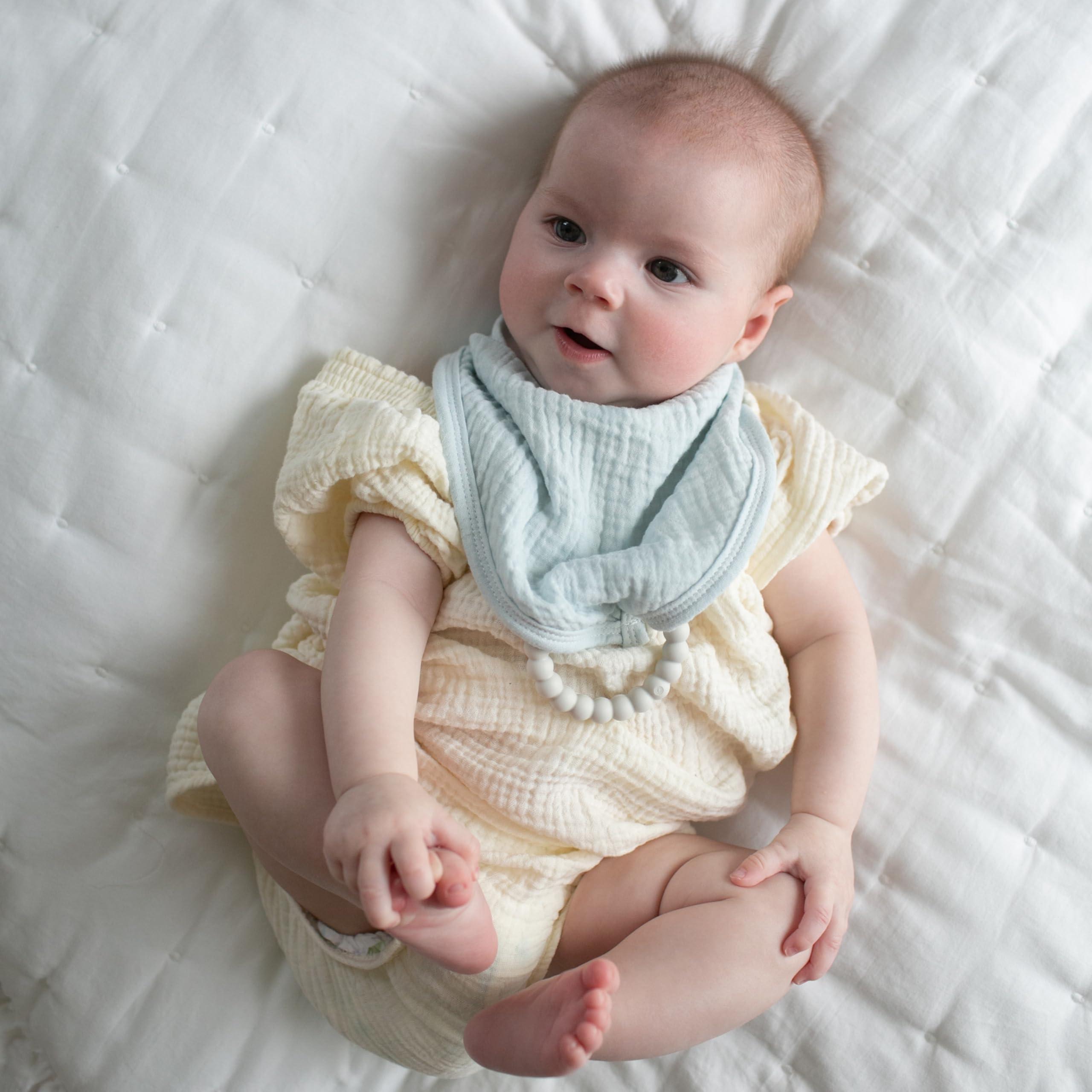 Dr. Brown\'s Dr. Brown's Muslin Bandana Bibs with Snap-On Removable Beaded Teether, Cotton Baby Bib for Teething & Drooling, Light Blue/Teal, 3m+, 2 Pack