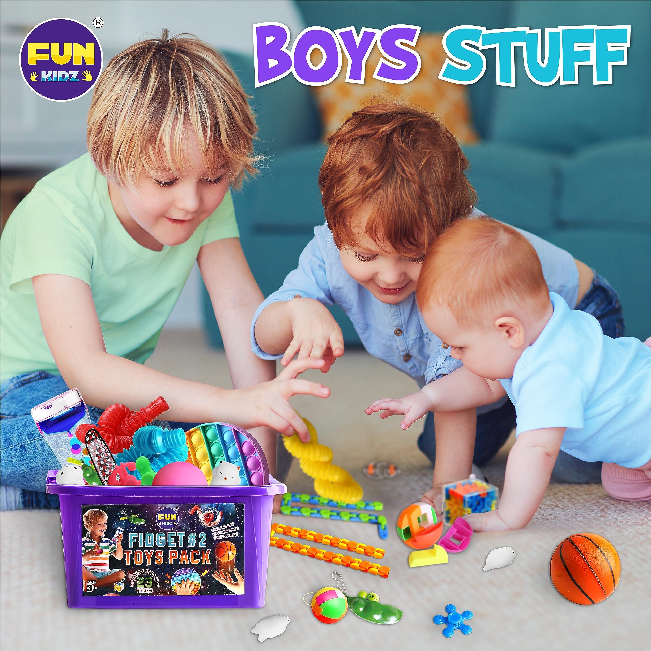FUN KIDZ Fidget Pack Box for Boys Girls 4-12, FunKidz Fidget Toys for Kids 5-7 Autistic Sensory Mystery Birthday Gifts in Reusable Portable Treasure Box Nice Party Favors