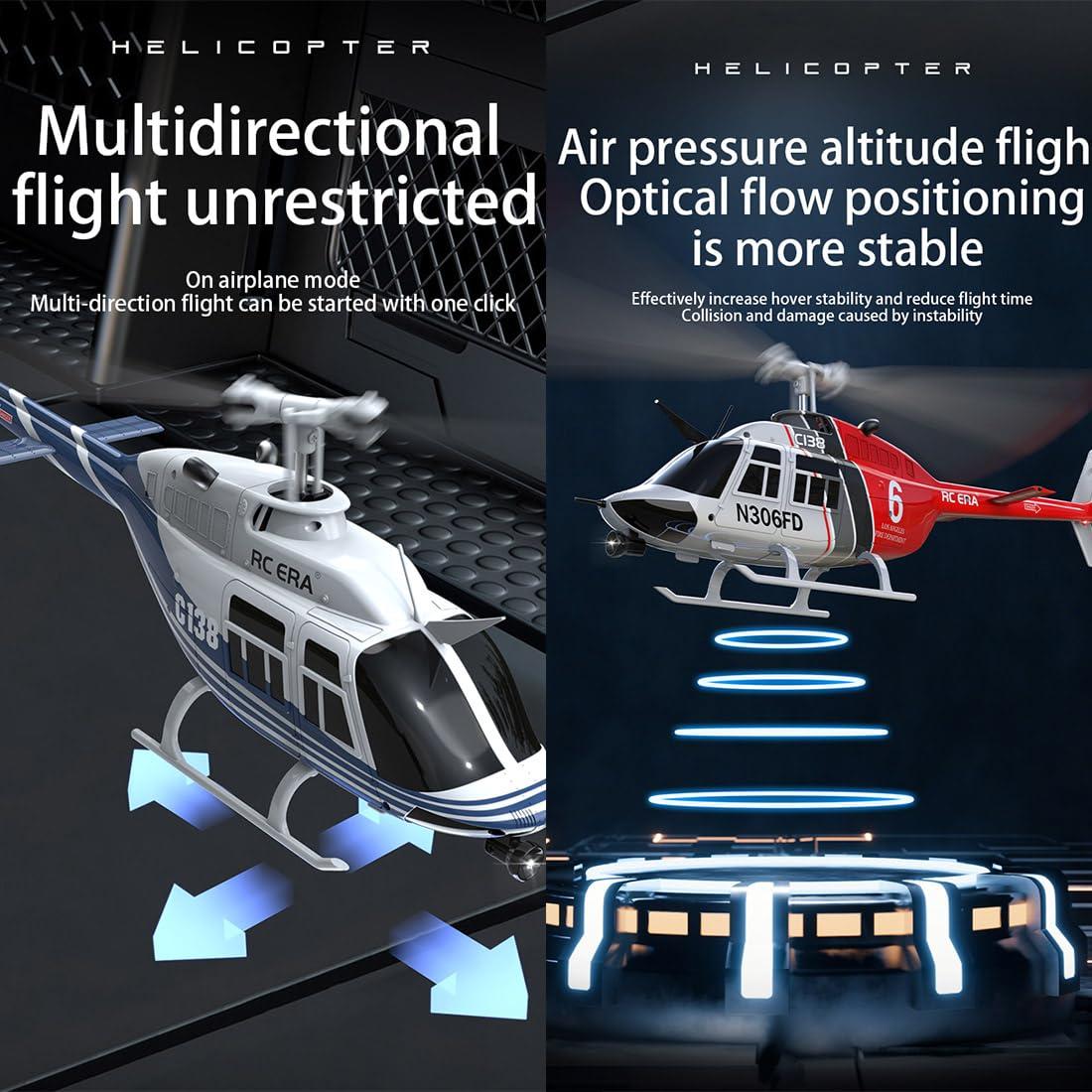 URFunModel URFunModel 1/33 206 RC Helicopter for Adults, 2.4G 6CH Remote Control Helicopter with Optical Flow Positioning, RC Aircraft RC Airplane, RC Flying Plane RC Military Helicopter Gift -RTF