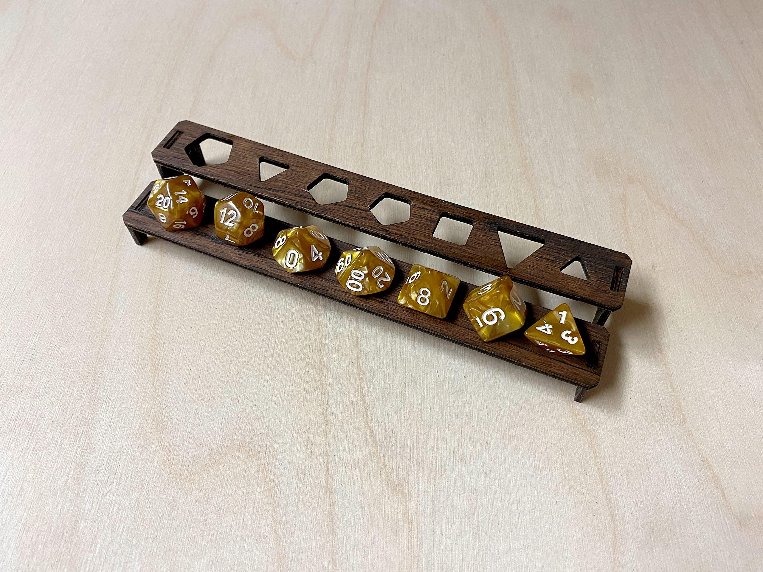 Generic Wooden Dice Holder and Dice Display for Standard TTRRPG, D&D, or Pathfinder 7 Dice Set (Red Mahogany, Two Levels)