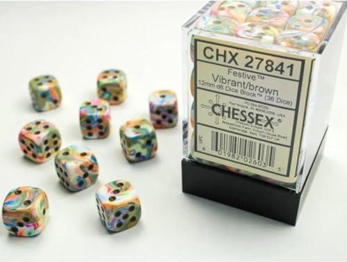 Chessex Chessex DND Dice Set-Chessex D&D Dice-12mm Vortex Bright Green with Black Plastic Polyhedral Dice Set-Dungeons and Dragons Dice ludes 36 Dice - D6, Various (CHX27830)