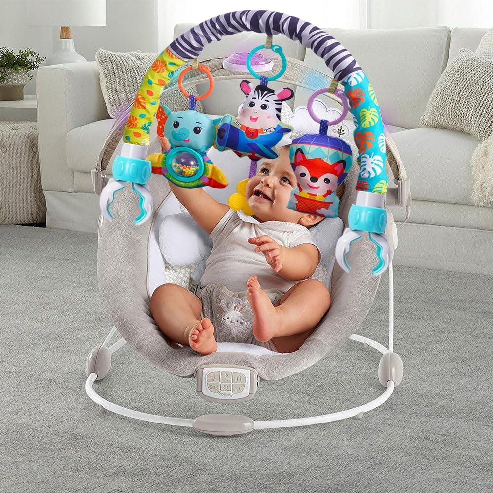 BATOHO Baby Stroller Arch Toy, Clip On Arch Mobile for Bassinet with Universal Clamps, Activity Toy Bar for Baby Bouncer Musical Crib Mobile Toys for Infants Baby Car Seat Toys Rattle Elephant Squeaker Zebra