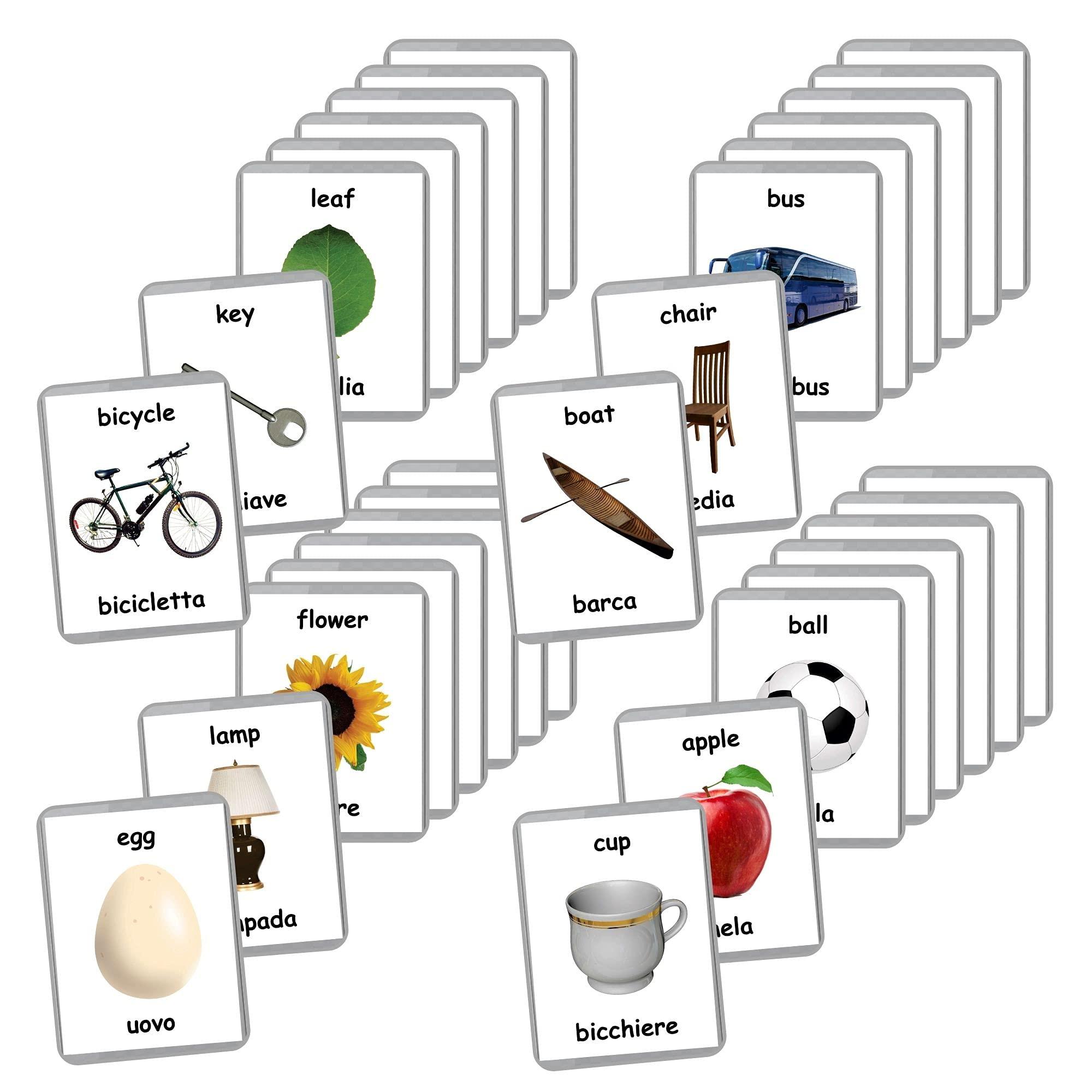 Generic Italian English Bilingual Flash Cards | Laminated Flash Cards | Montessori Cards | Choose Your Set (Vegetables)