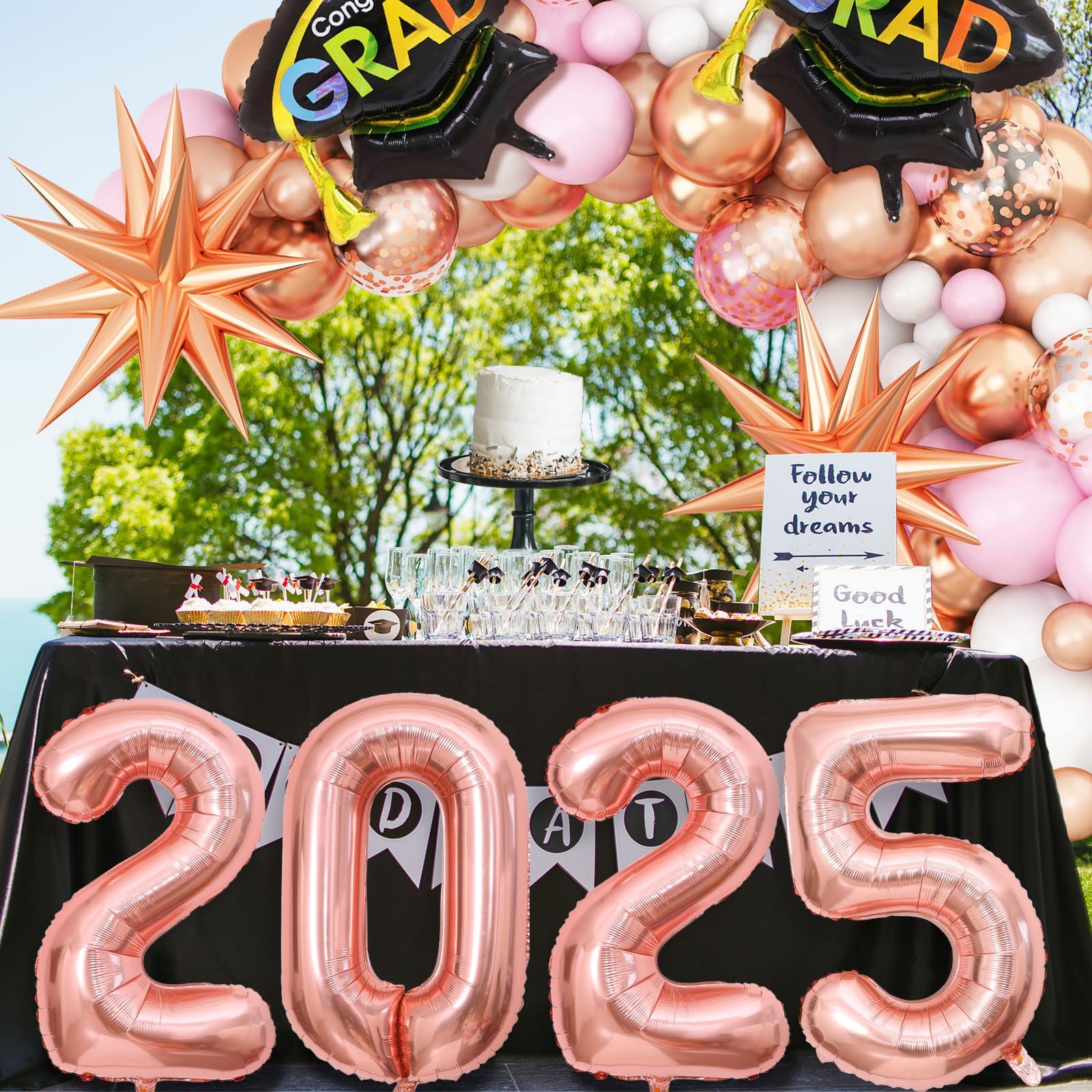GRESATEK Graduation Balloons Garland Arch Kit, Graduation Balloons Class of 2025, Rose Gold and Pastel Pink White Balloons with Graduation Class Foil Balloons for 2025 Graduation Party Decor