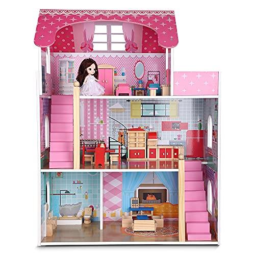 Giragaer Giragaer Wooden Dollhouse Furniture 5 Set, Wood Doll House Miniature Bathroom/ Living Room/ Dining Room/ Bedroom/ Kitchen House Furniture Doll Decoration Accessories Pretend Play Kids Toy Colorful…
