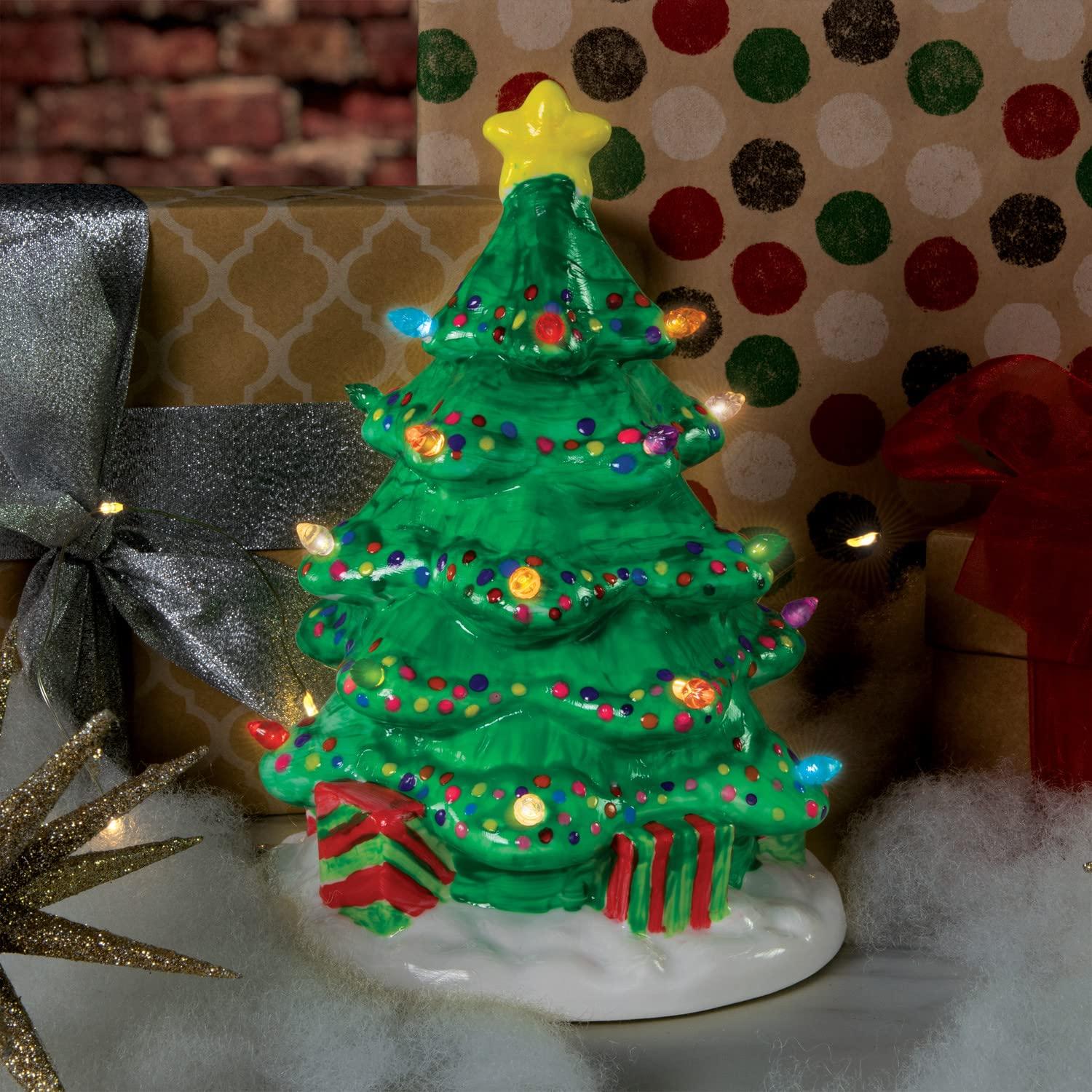 MindWare MindWare Paint Your Own Porcelain Christmas Tree with Plastic Lights and LED Light and Timer Function Tabletop Dcor and Nostalgic Craft Project for Making Family Memories