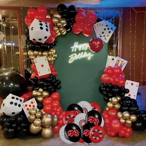 LOHO MAGICA 123 PCS Casino Theme Balloon Garland Arch Kit with Game Night Poker Card Latex Balloon for Casino Royale Birthday Las Vegas Night Hollywood Theme Party Decorations