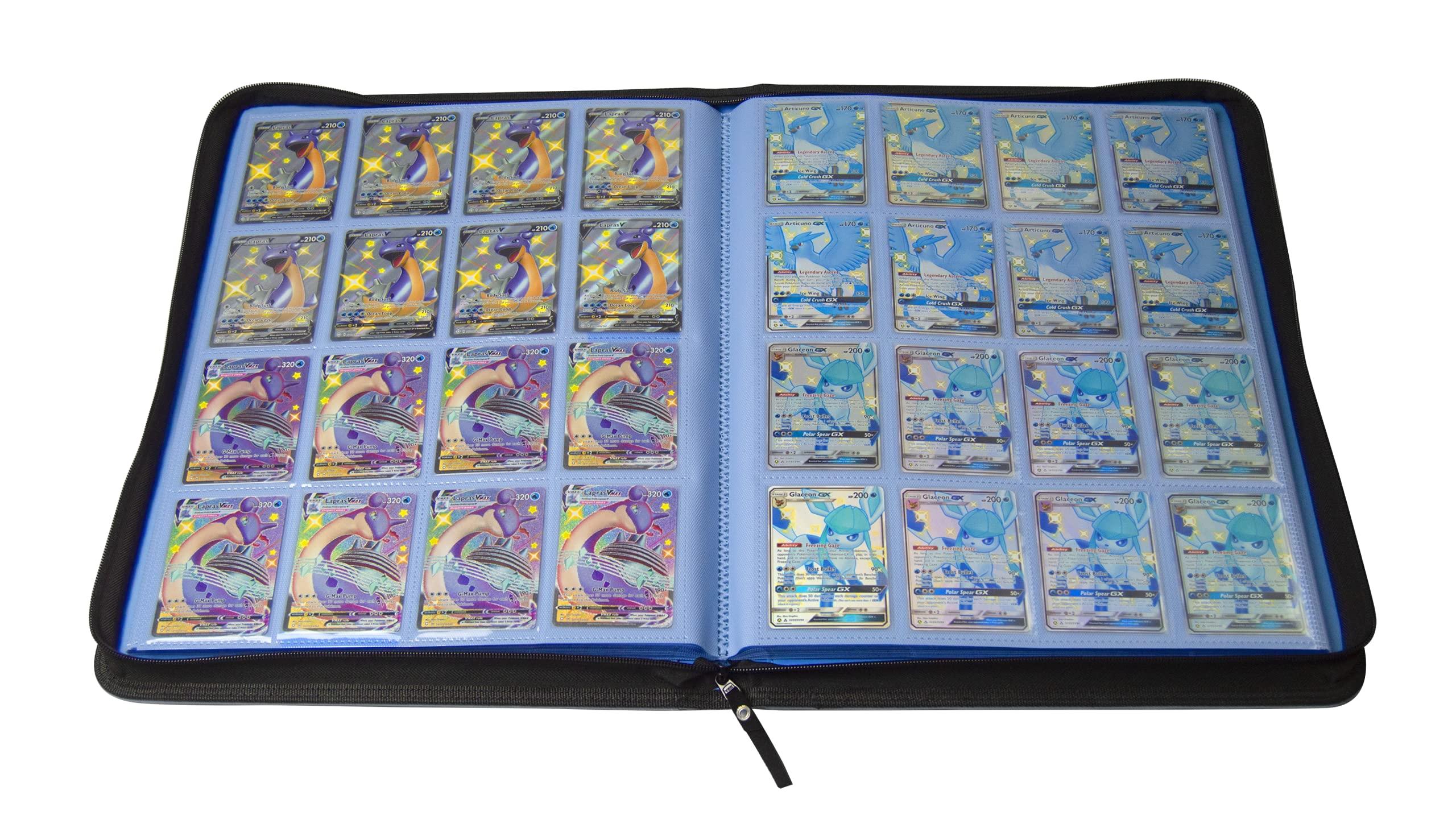TopDeck TopDeck 1000 Card Binder - TCG Portfolio - 16 Pocket Card Binder - Ringless Binder Compatible with Pokemon Cards, Yu-Gi-Oh, Magic the Gathering, and More - Side Load Sleeves - Cards Album (Blue)